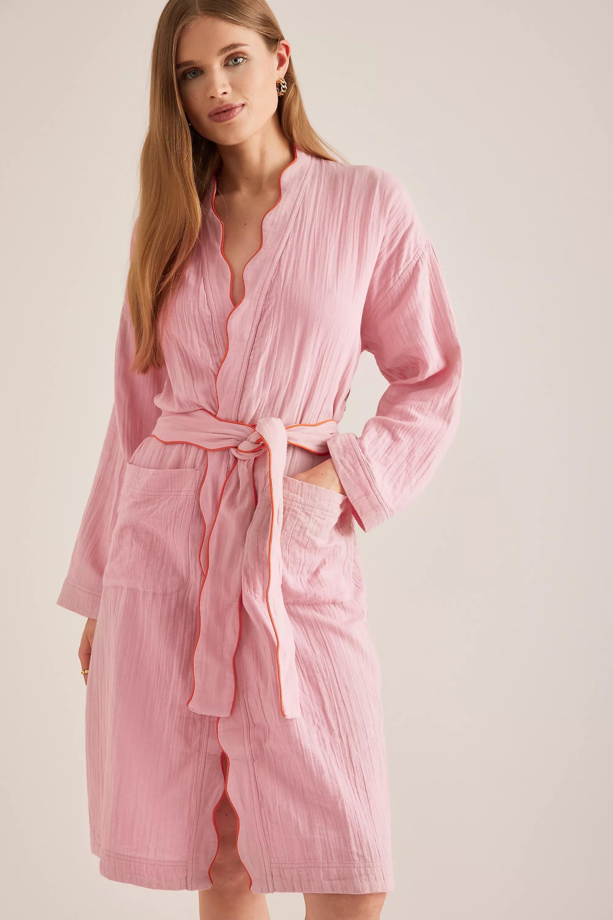 PINK TBCo Cotton Scallop-Trim Robe, , large image number 0
