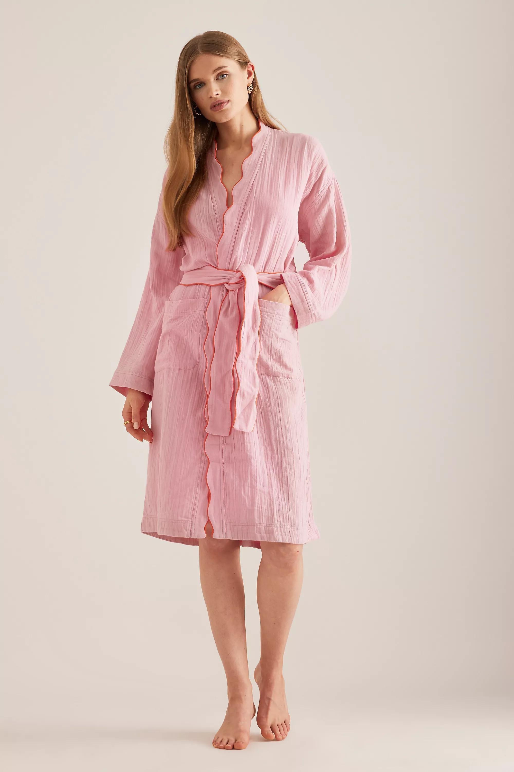 PINK TBCo Cotton Scallop-Trim Robe, , large image number 2