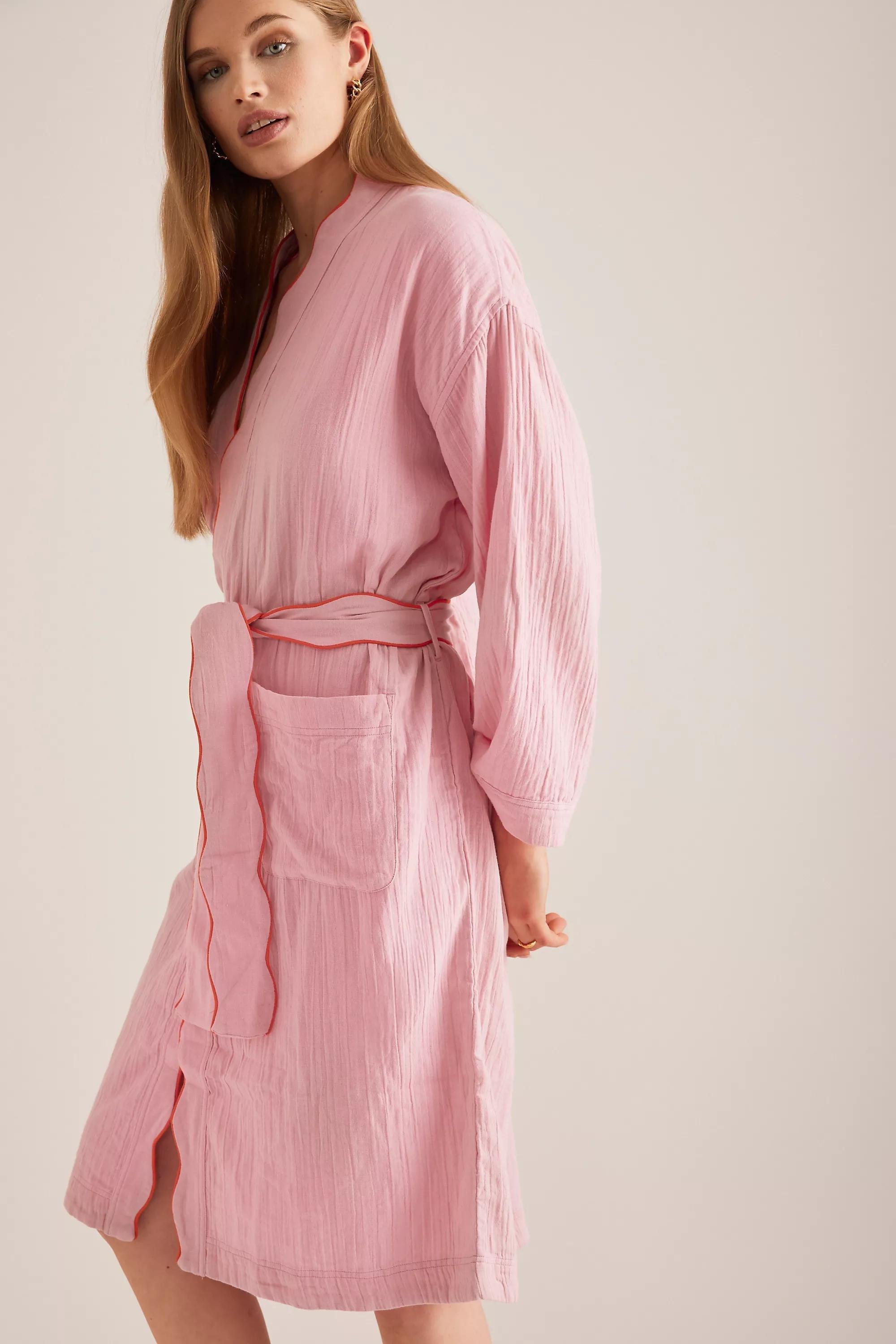 PINK TBCo Cotton Scallop-Trim Robe, , large image number 3