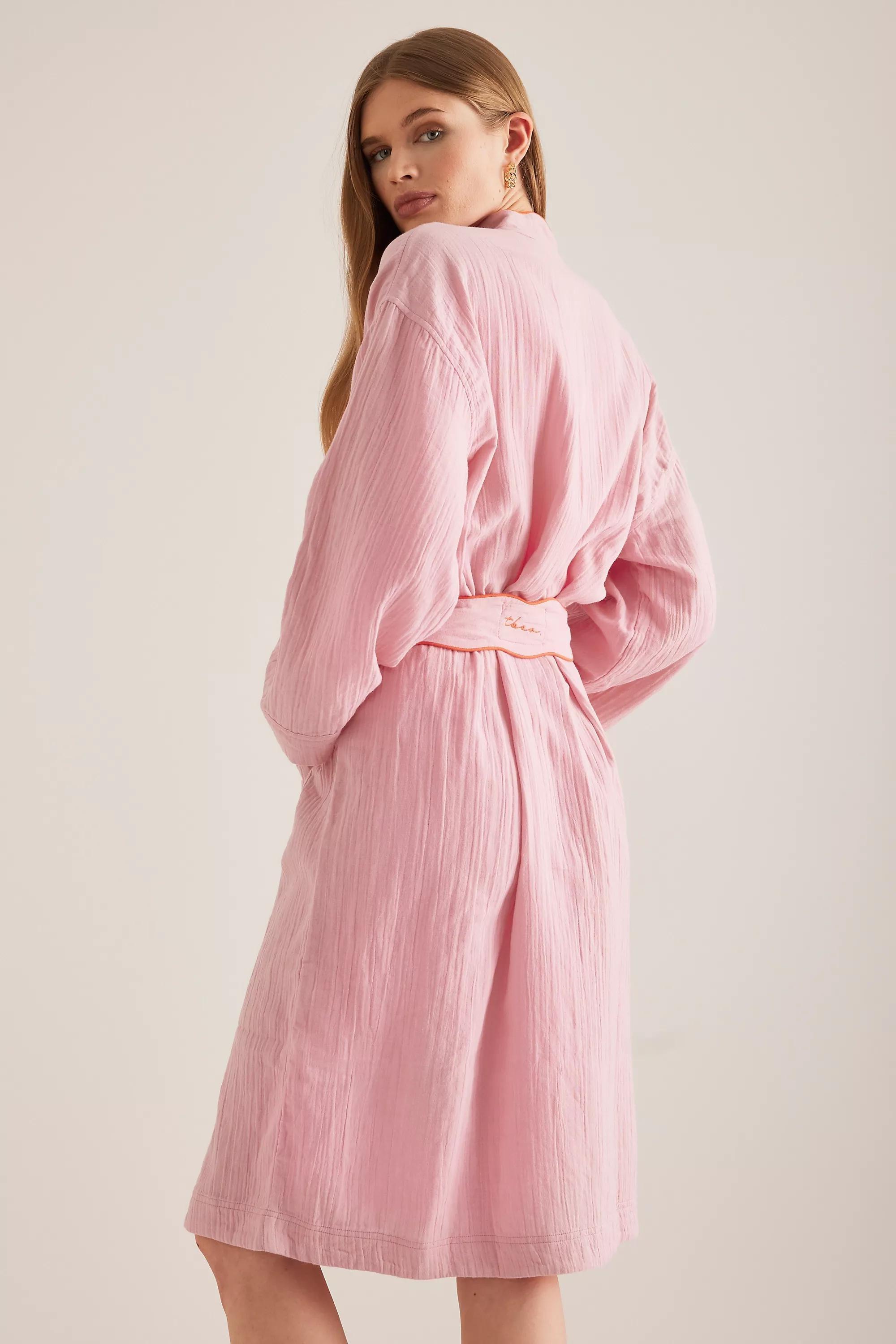 PINK TBCo Cotton Scallop-Trim Robe, , large image number 4