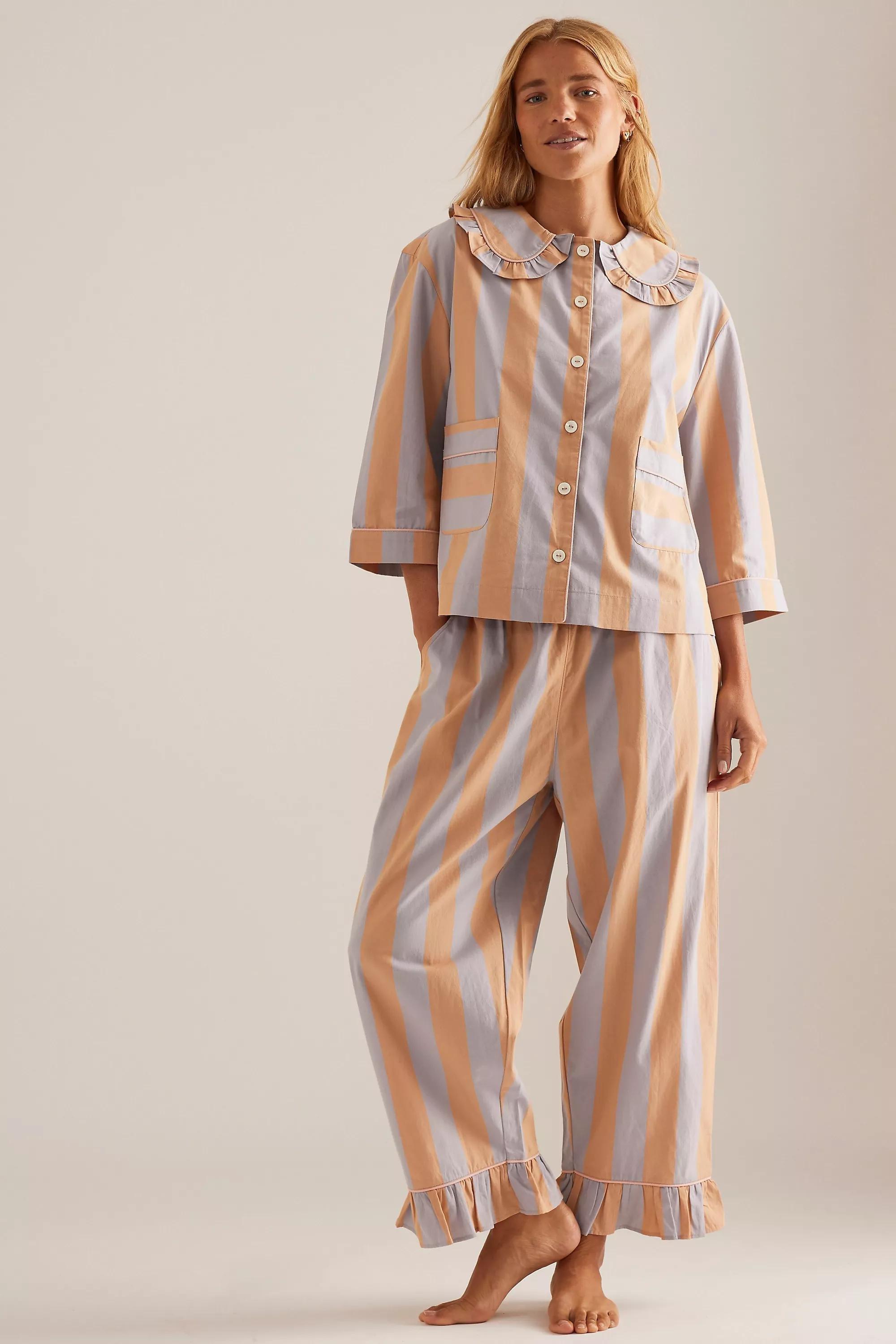 ORANGE PATTERN TBCo Long Cotton Stripe Pyjama Set, , large image number 0