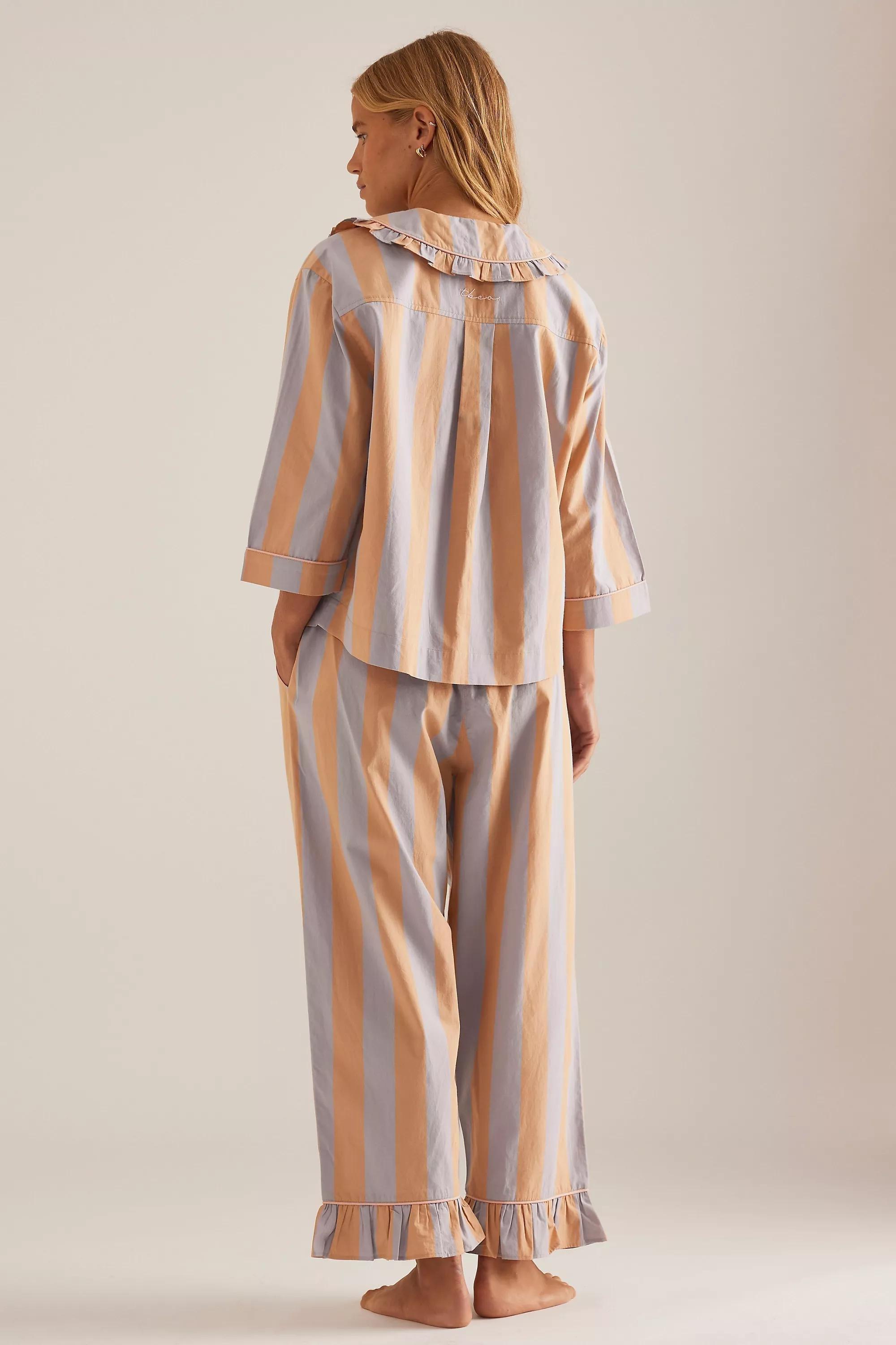 ORANGE PATTERN TBCo Long Cotton Stripe Pyjama Set, , large image number 1