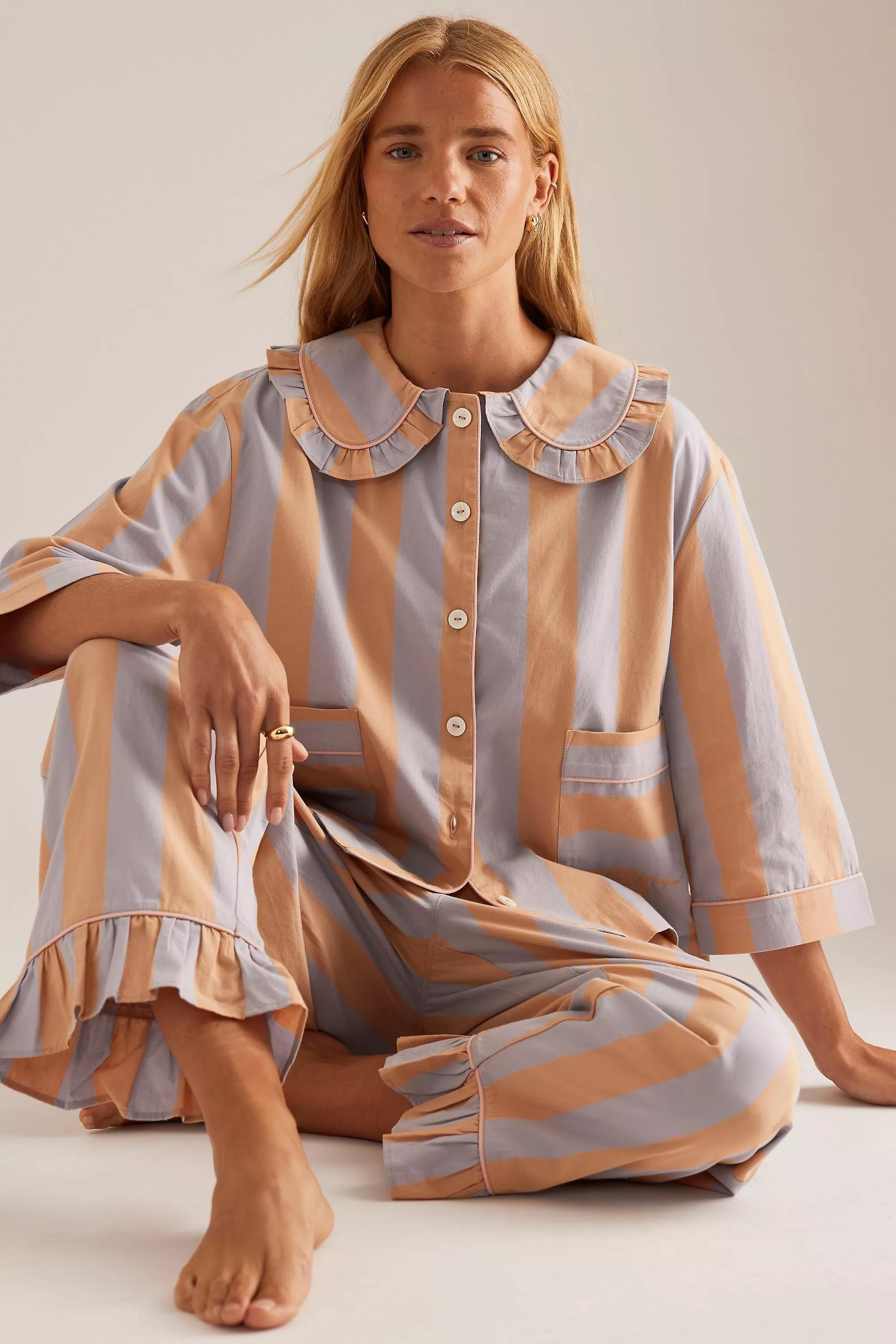 ORANGE PATTERN TBCo Long Cotton Stripe Pyjama Set, , large image number 2
