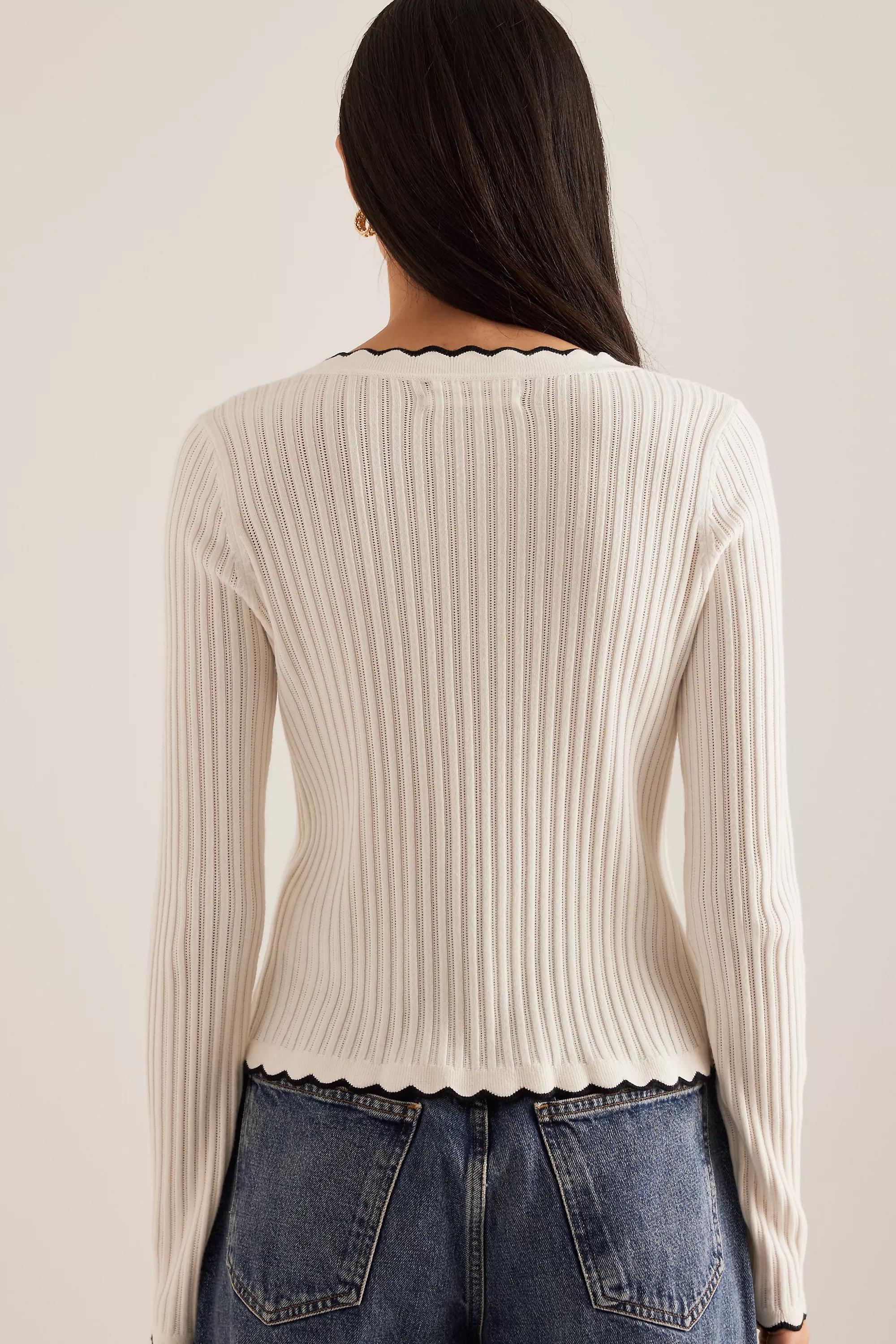 Anthropologie Striped Cropped Cardigan, White, , large image number 1