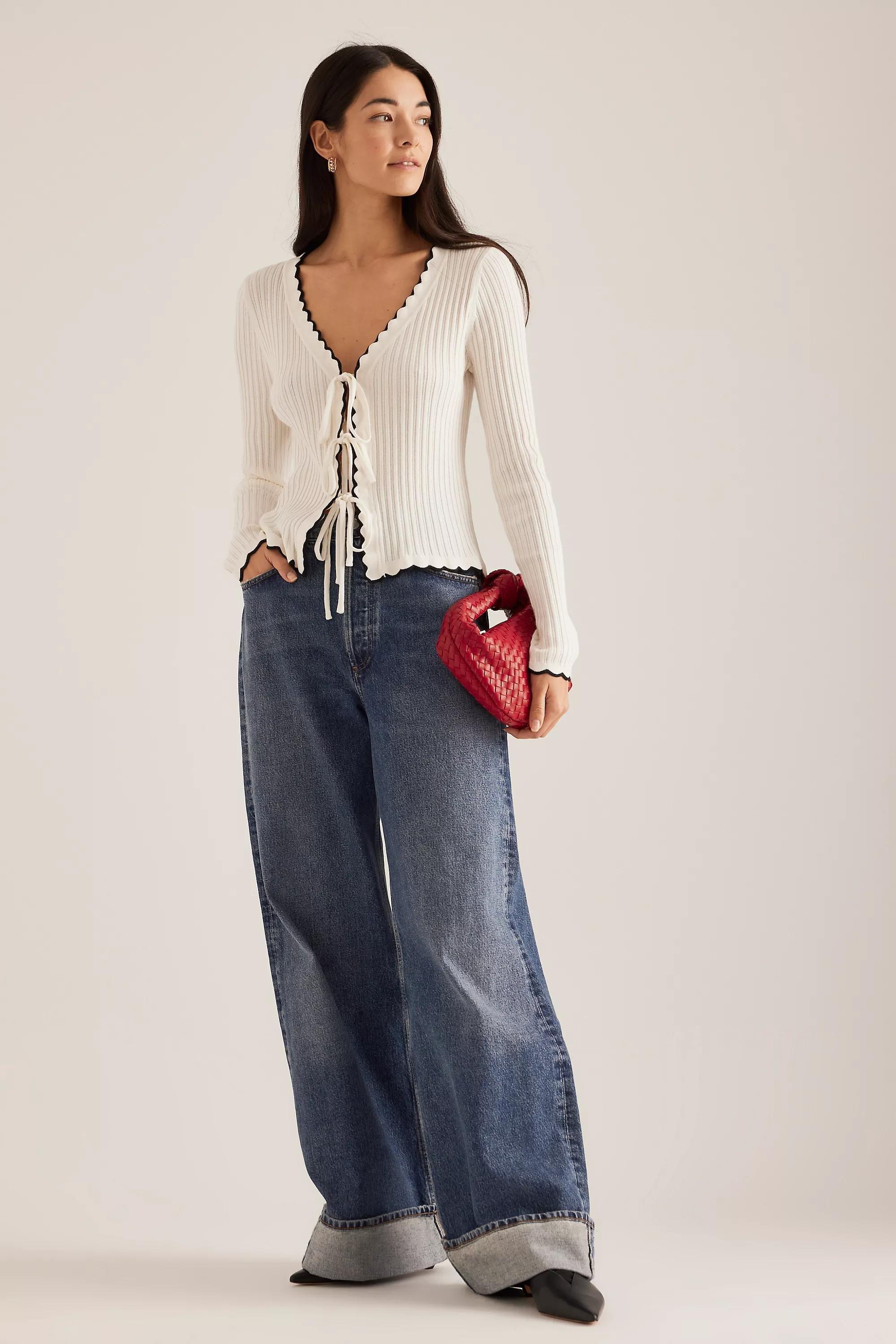 Anthropologie Striped Cropped Cardigan, White, , large image number 2