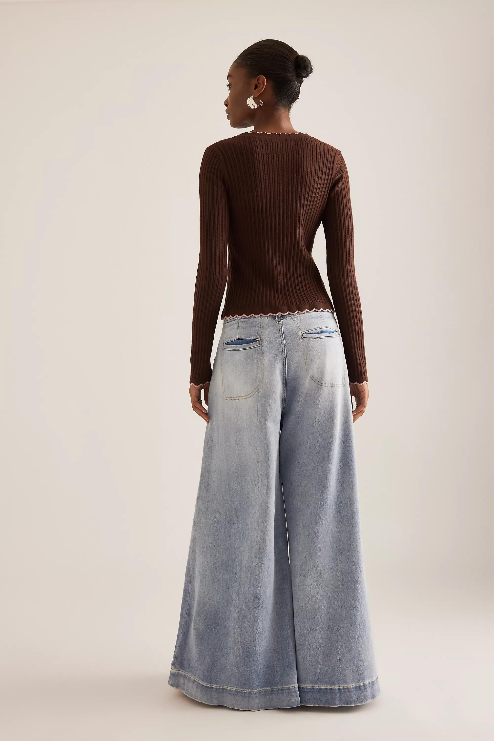 By Maeve Sofia Scallop Tie-Front Cardigan, Brown, , large image number 1