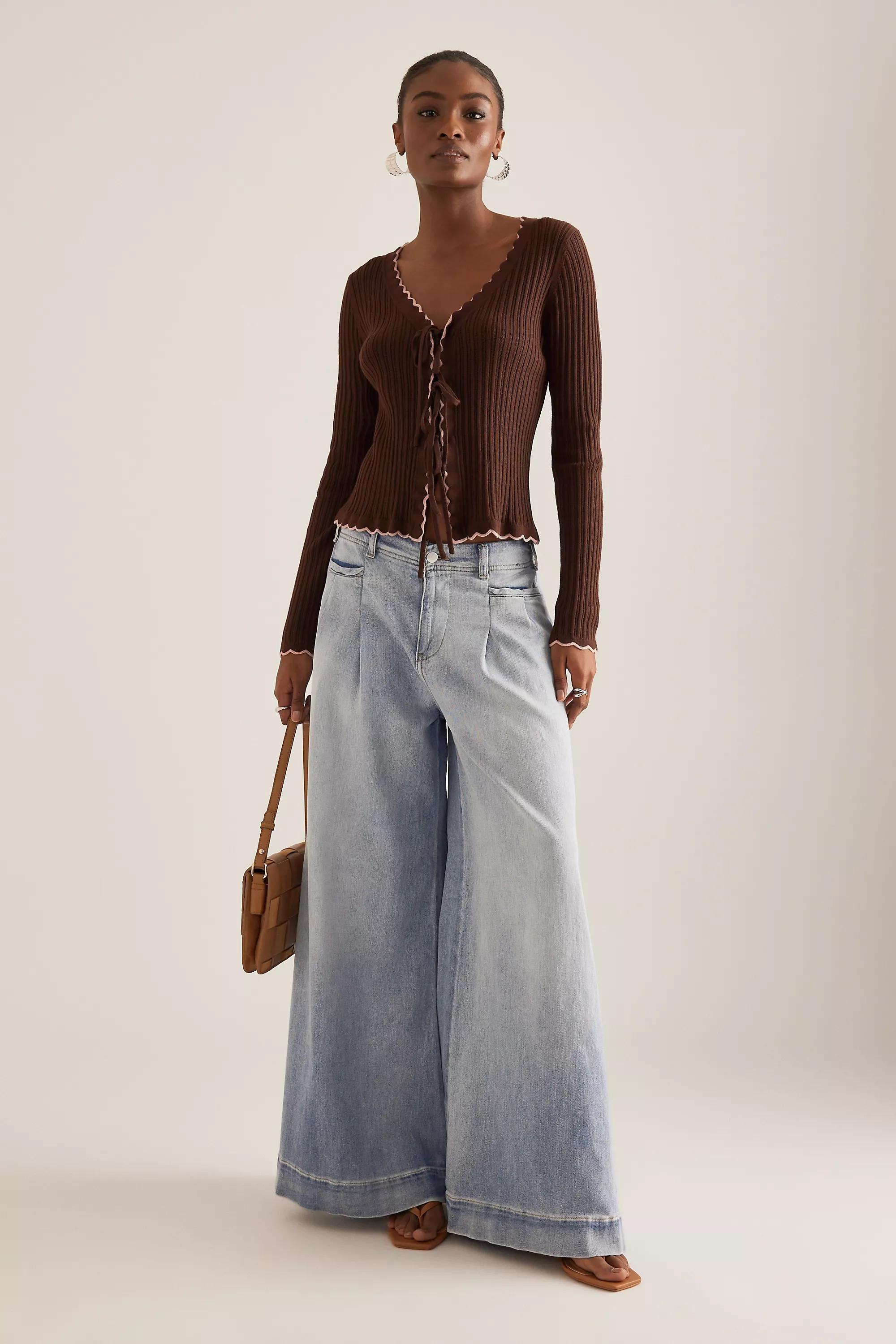 By Maeve Sofia Scallop Tie-Front Cardigan, Brown, , large image number 2