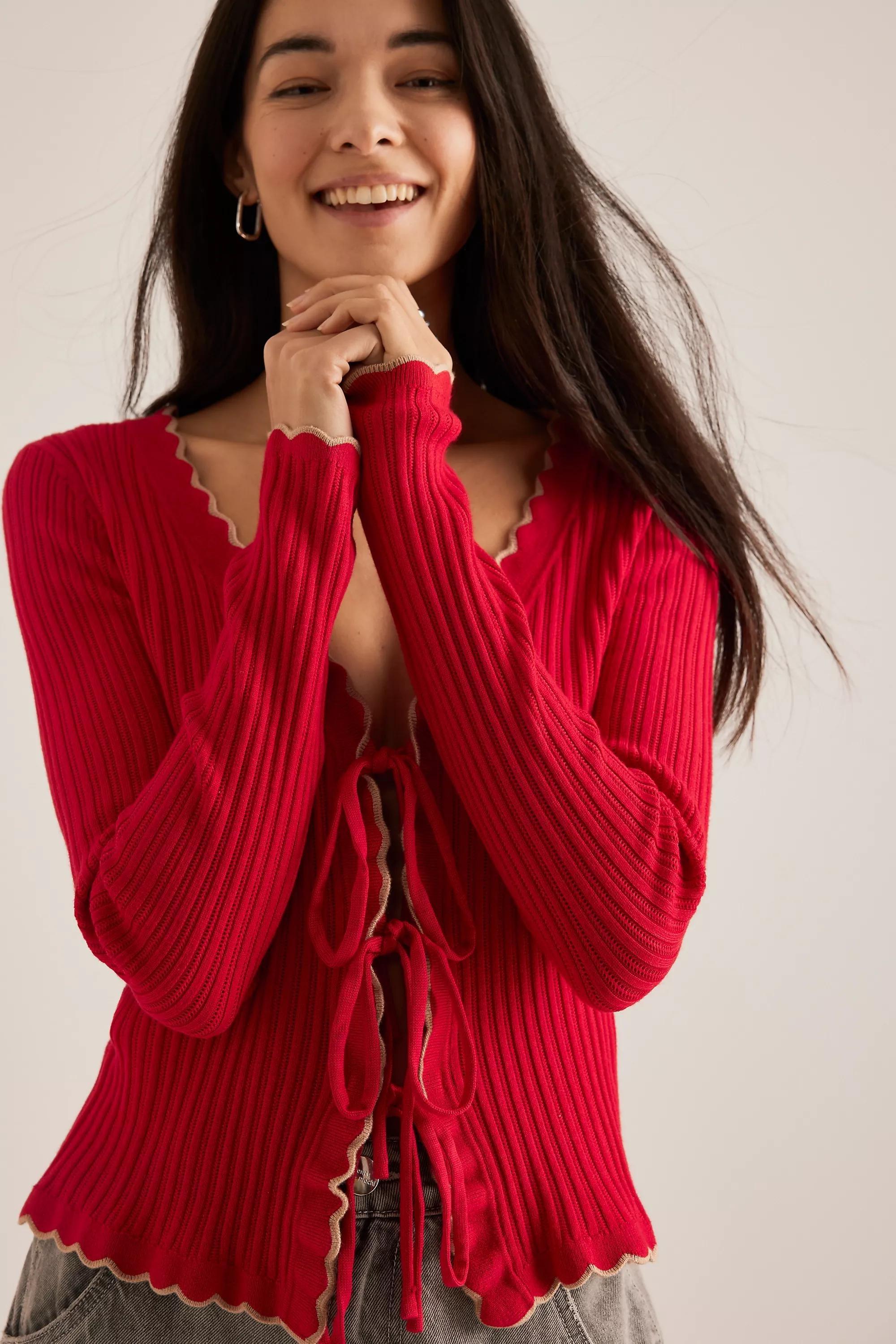 Anthropologie Textured Cardigan, Red, , large image number 3