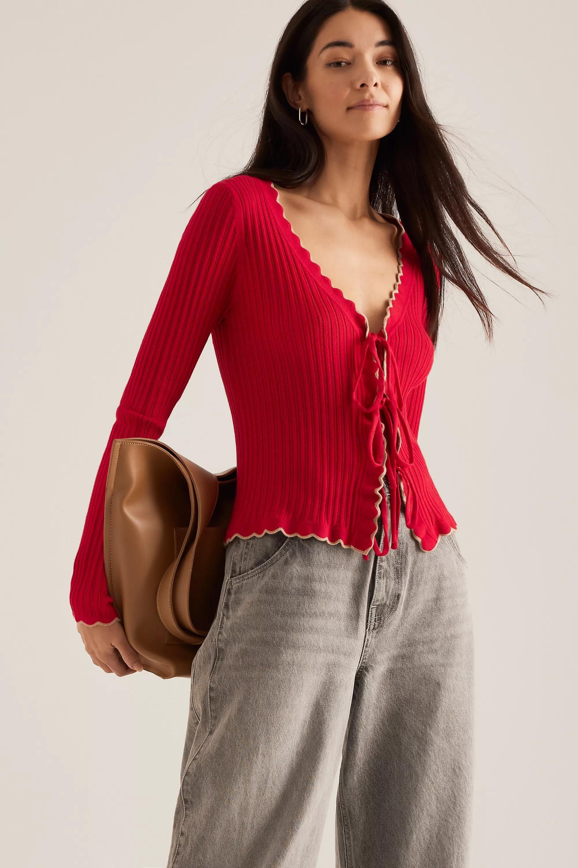 Anthropologie Textured Cardigan, Red, , large image number 4