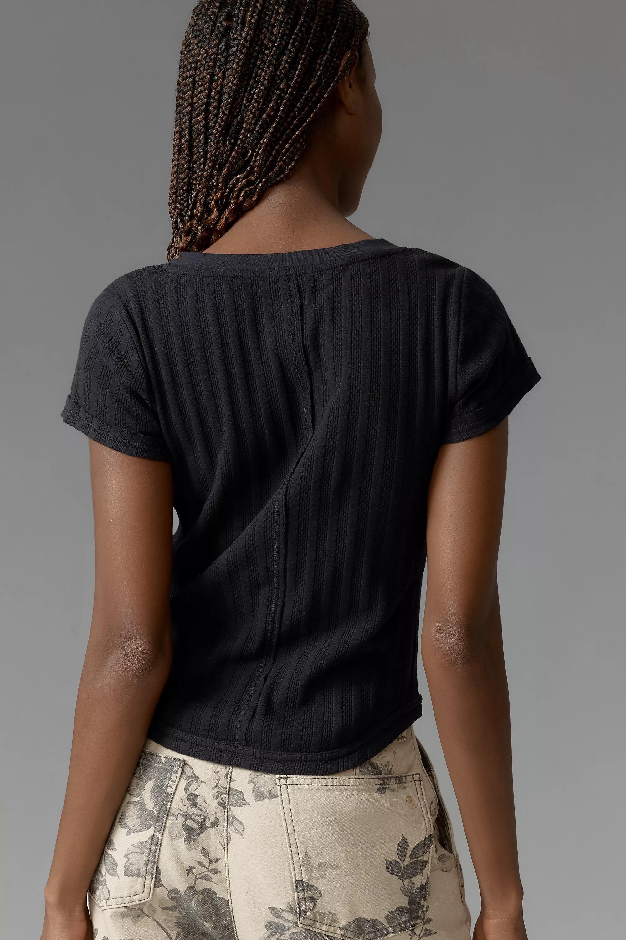 Anthropologie Ribbed Casual Cropped, Black, , large image number 1