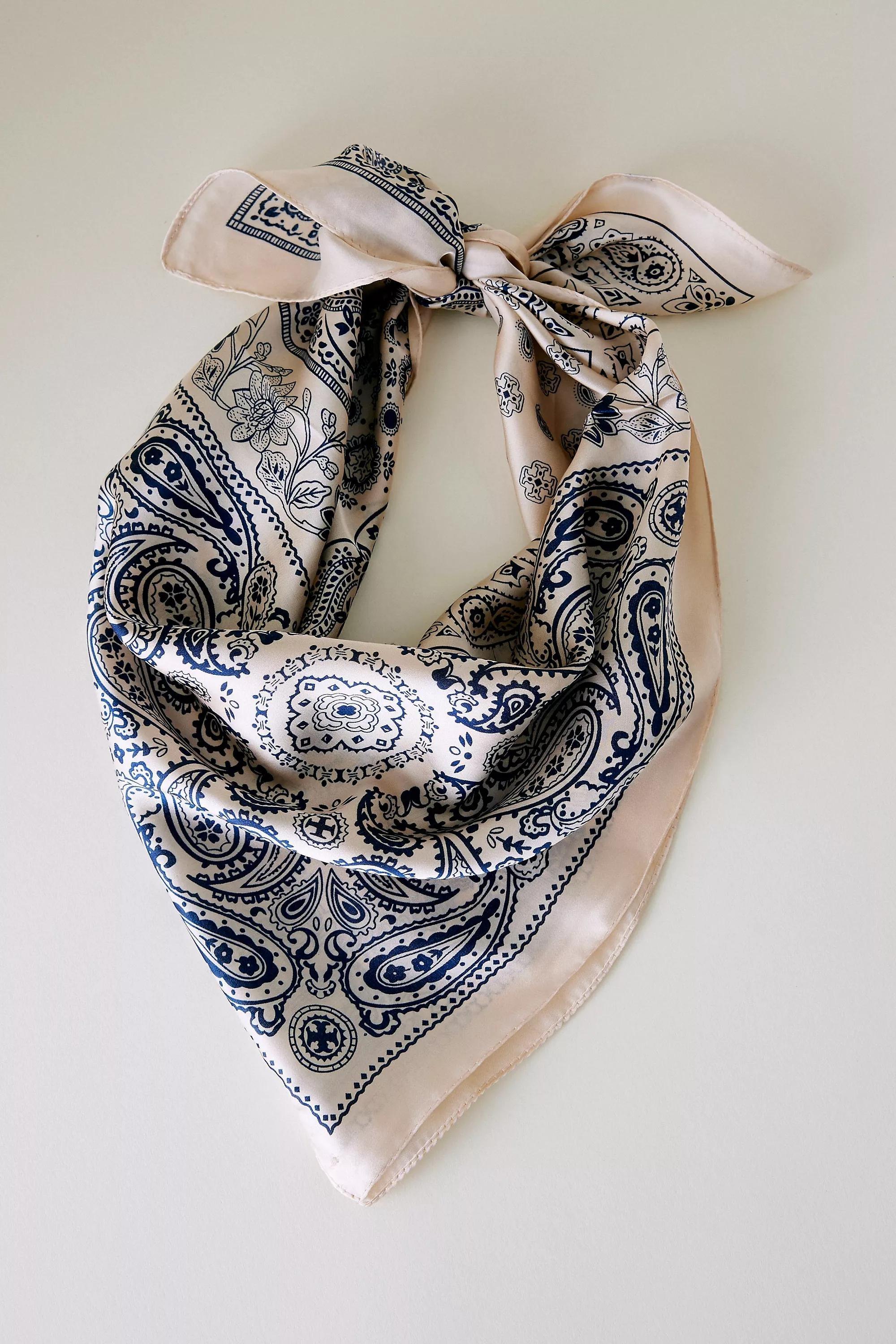 Blue Pattern Paisley Satin Headscarf, A501_0049, large image number 0