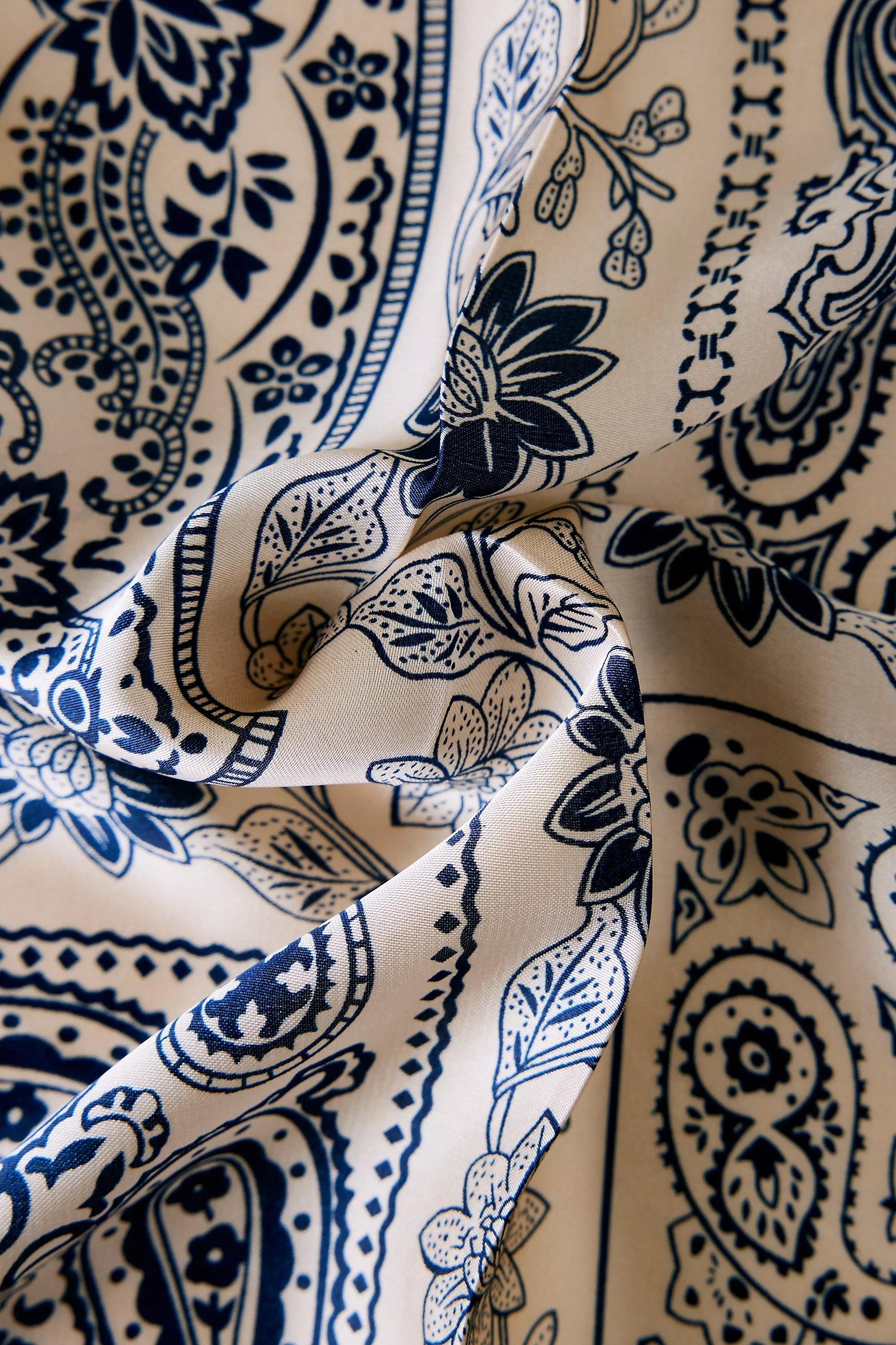 Blue Pattern Paisley Satin Headscarf, A501_0049, large image number 1