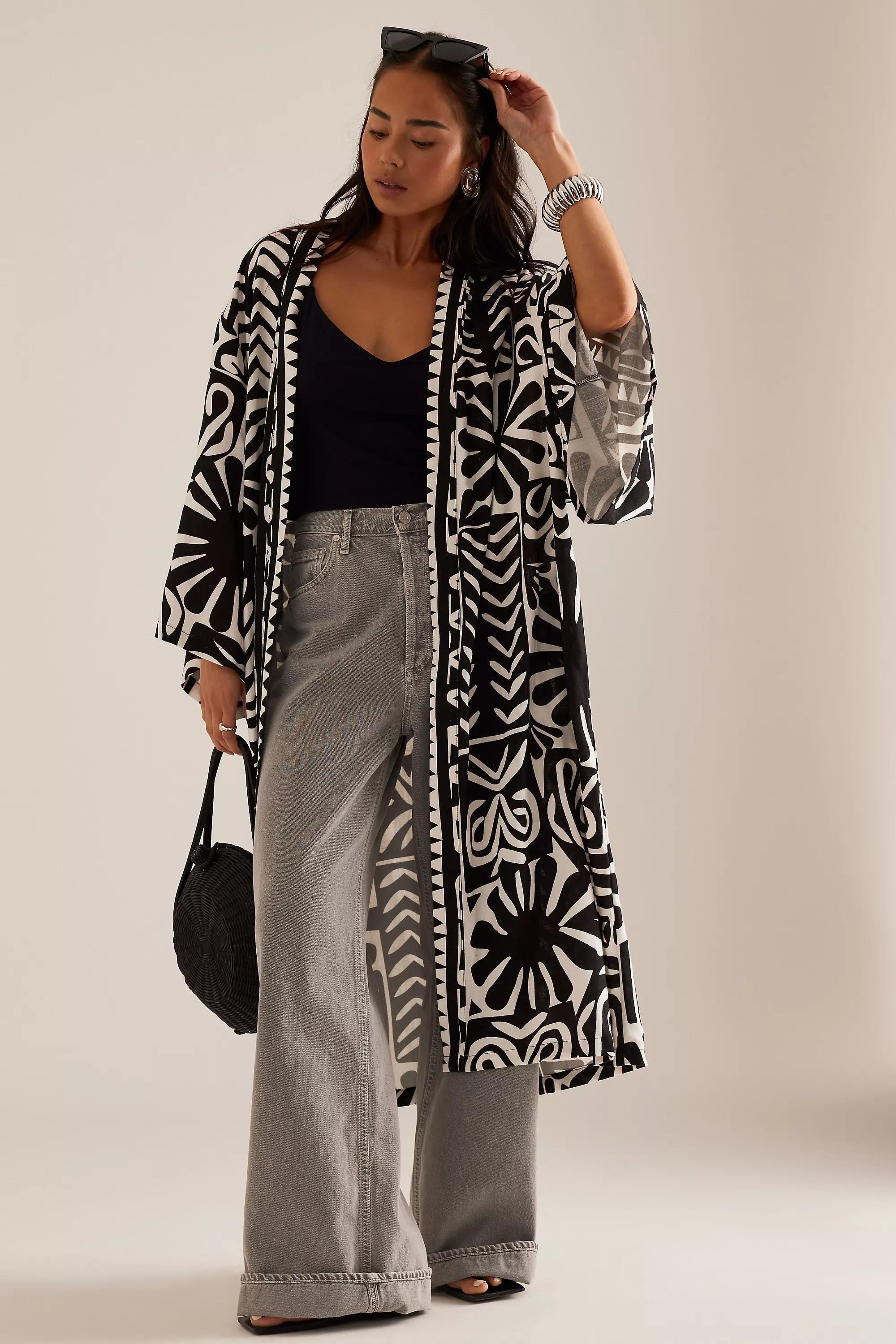 Anthropologie Graphic Print Kimono, B&W, A501_0018, large image number 0