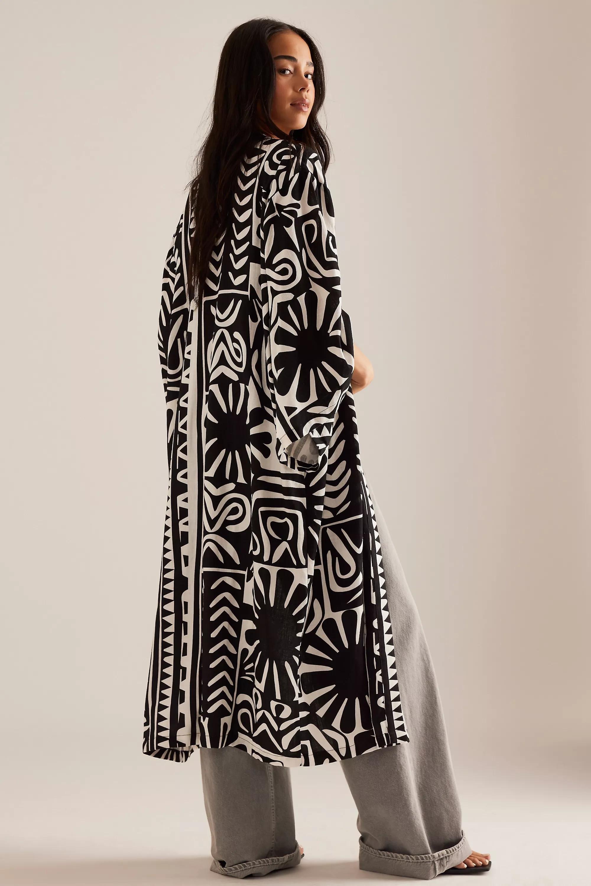 Anthropologie Graphic Print Kimono, B&W, A501_0018, large image number 1