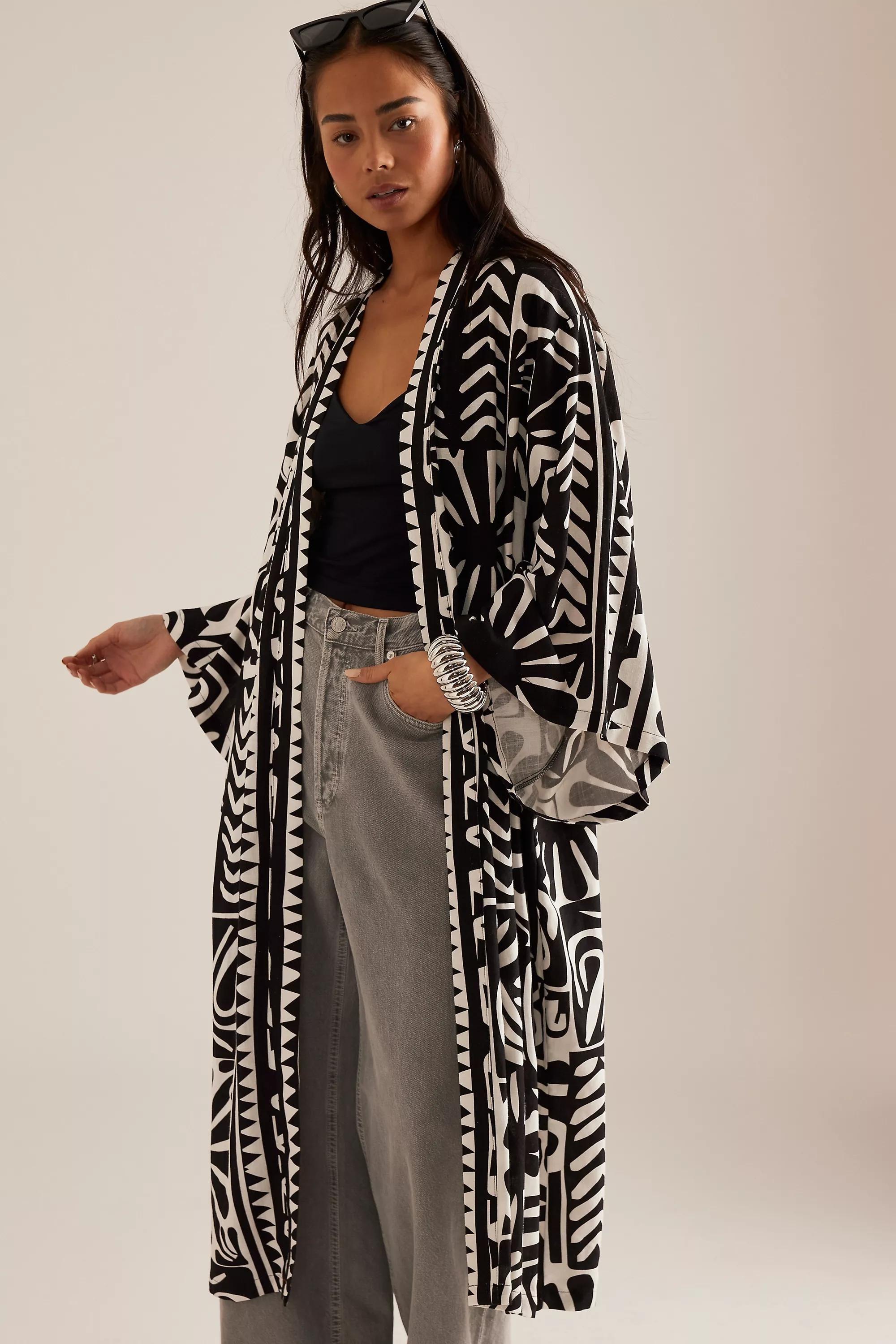 Anthropologie Graphic Print Kimono, B&W, A501_0018, large image number 2