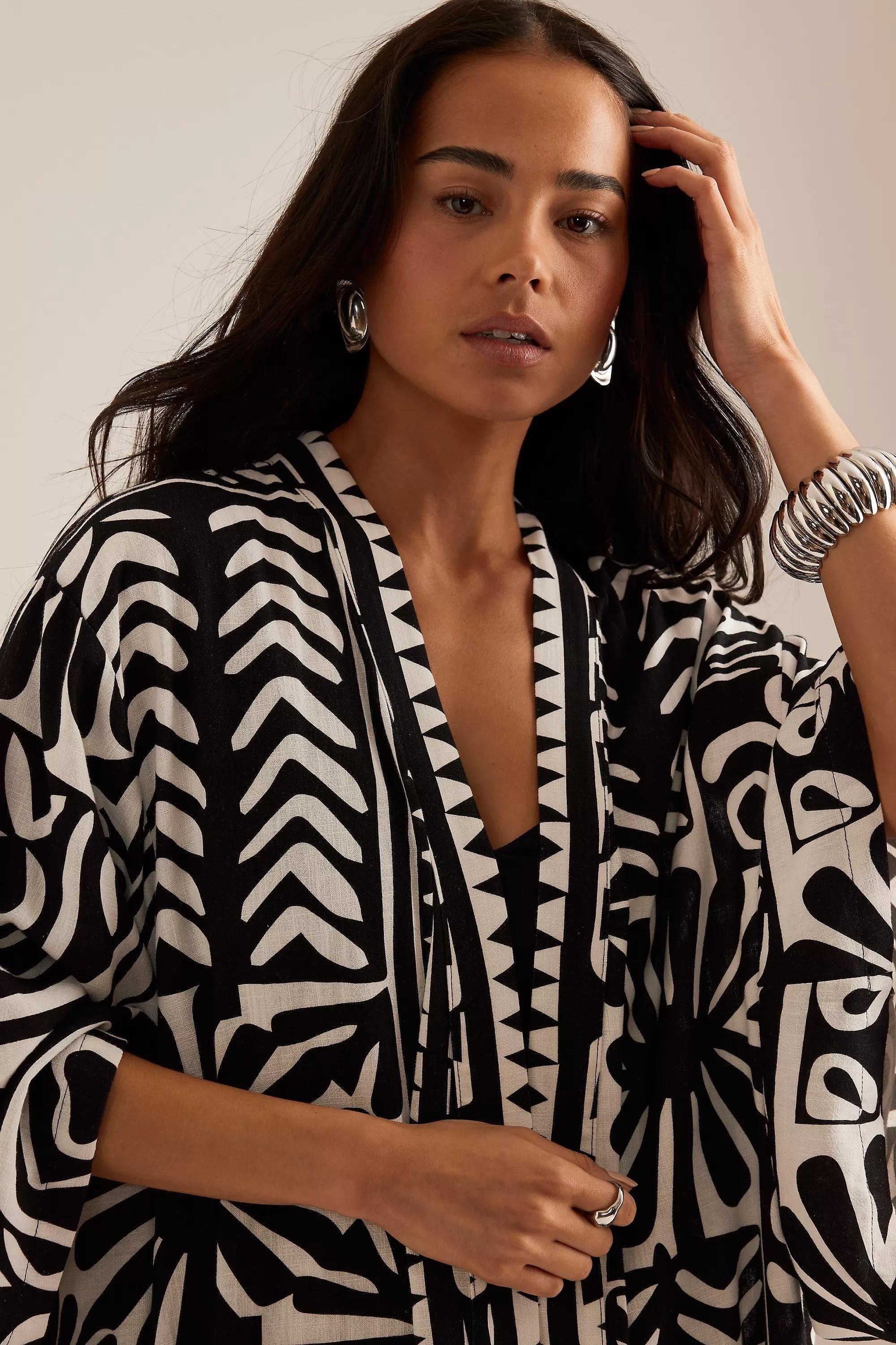 Anthropologie Graphic Print Kimono, B&W, A501_0018, large image number 3