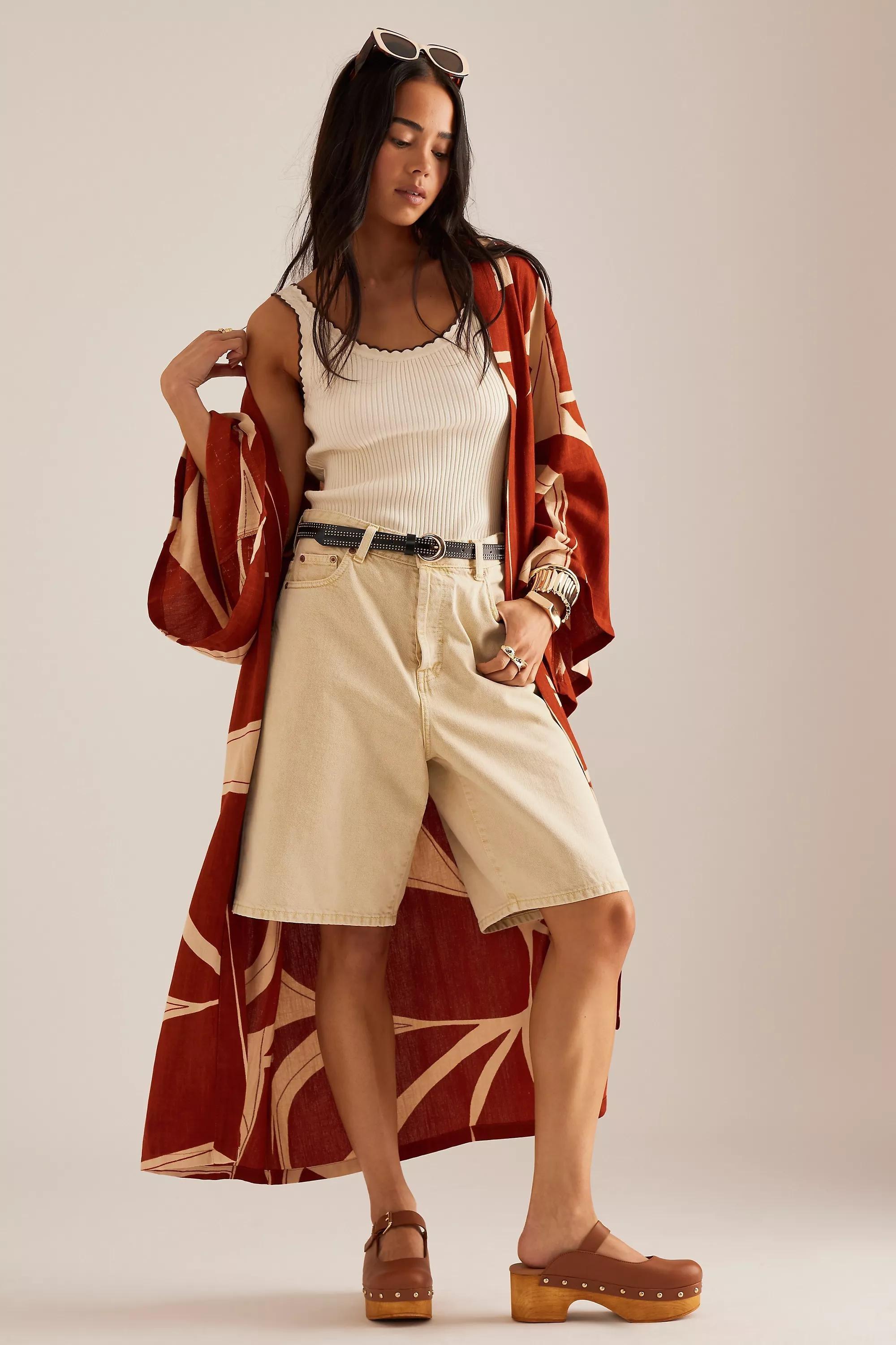 Anthropologie Textured Longline Cardigan, Orange, , medium