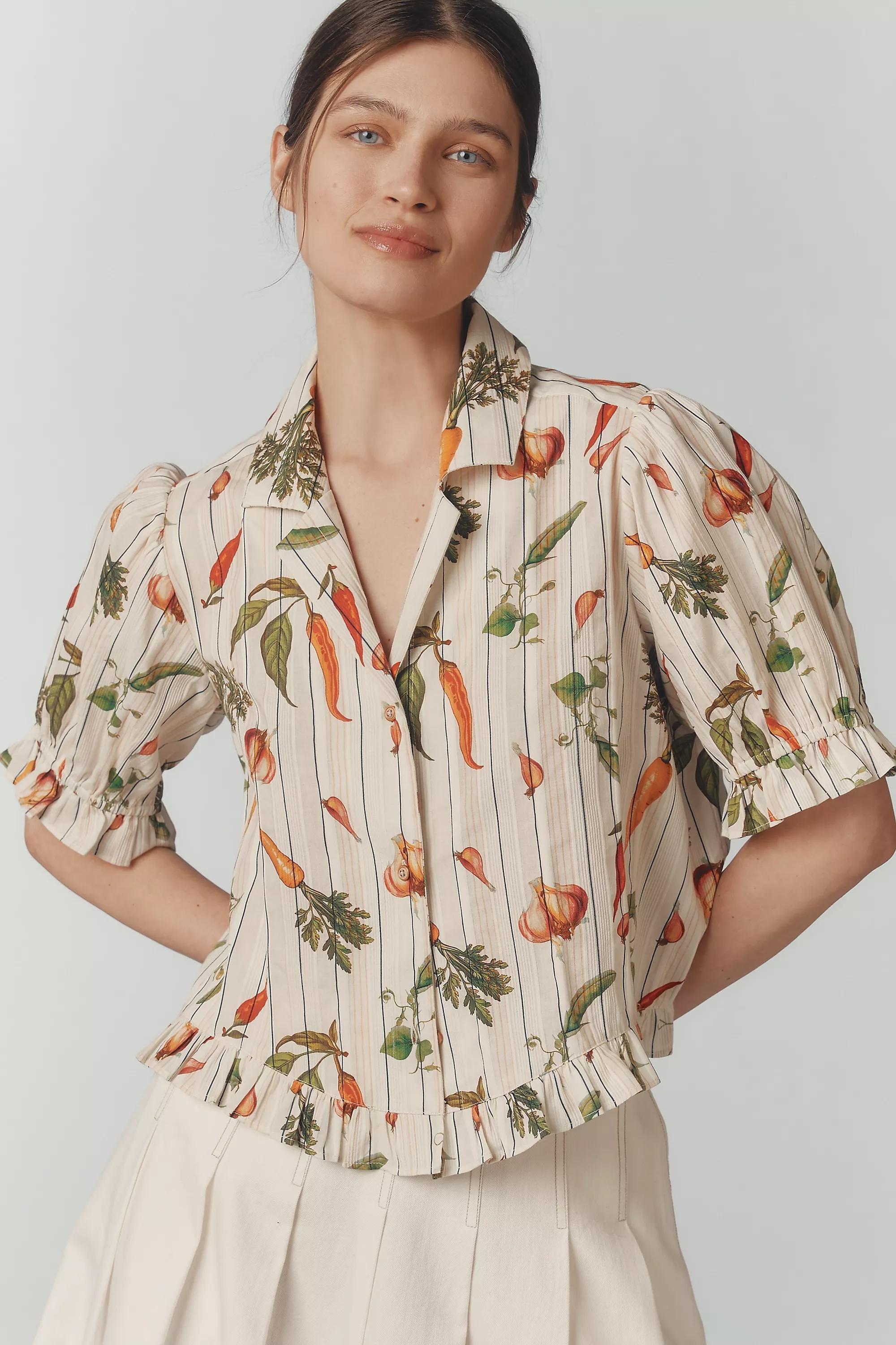 Anthropologie Floral Blouse, Ivory, A501_0011, large image number 0