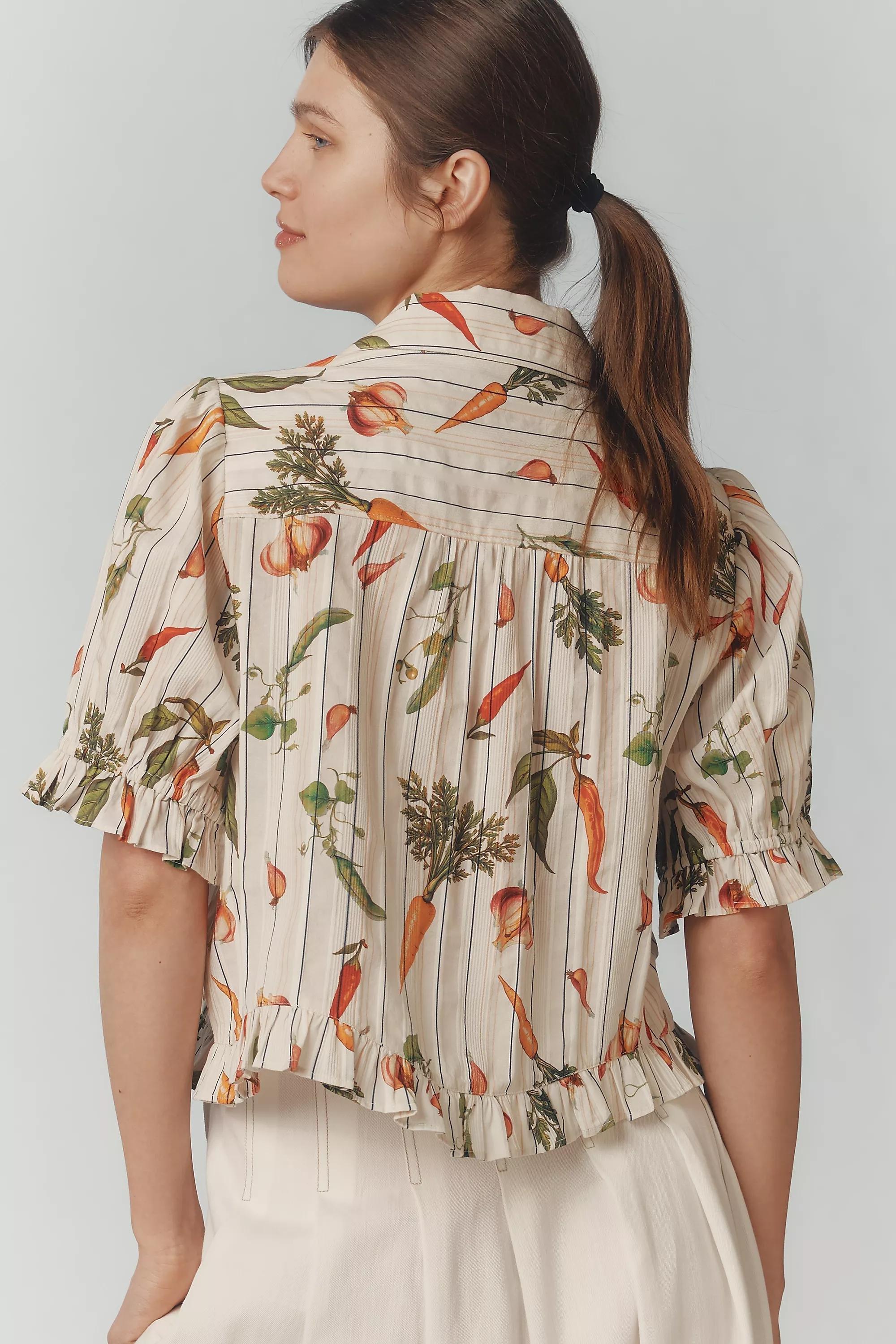 Anthropologie Floral Blouse, Ivory, A501_0011, large image number 1