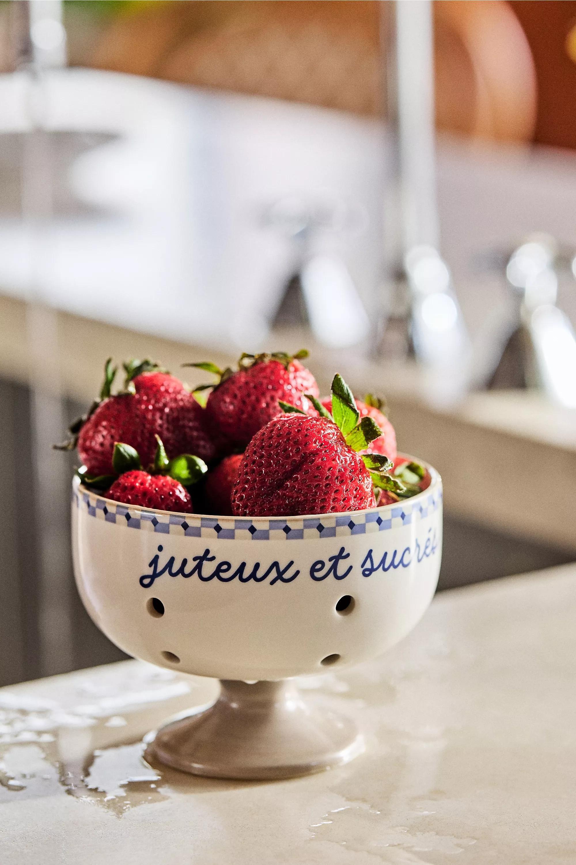 Hand Painted Stoneware Berry Basket, Blue, A501_0040, large image number 0