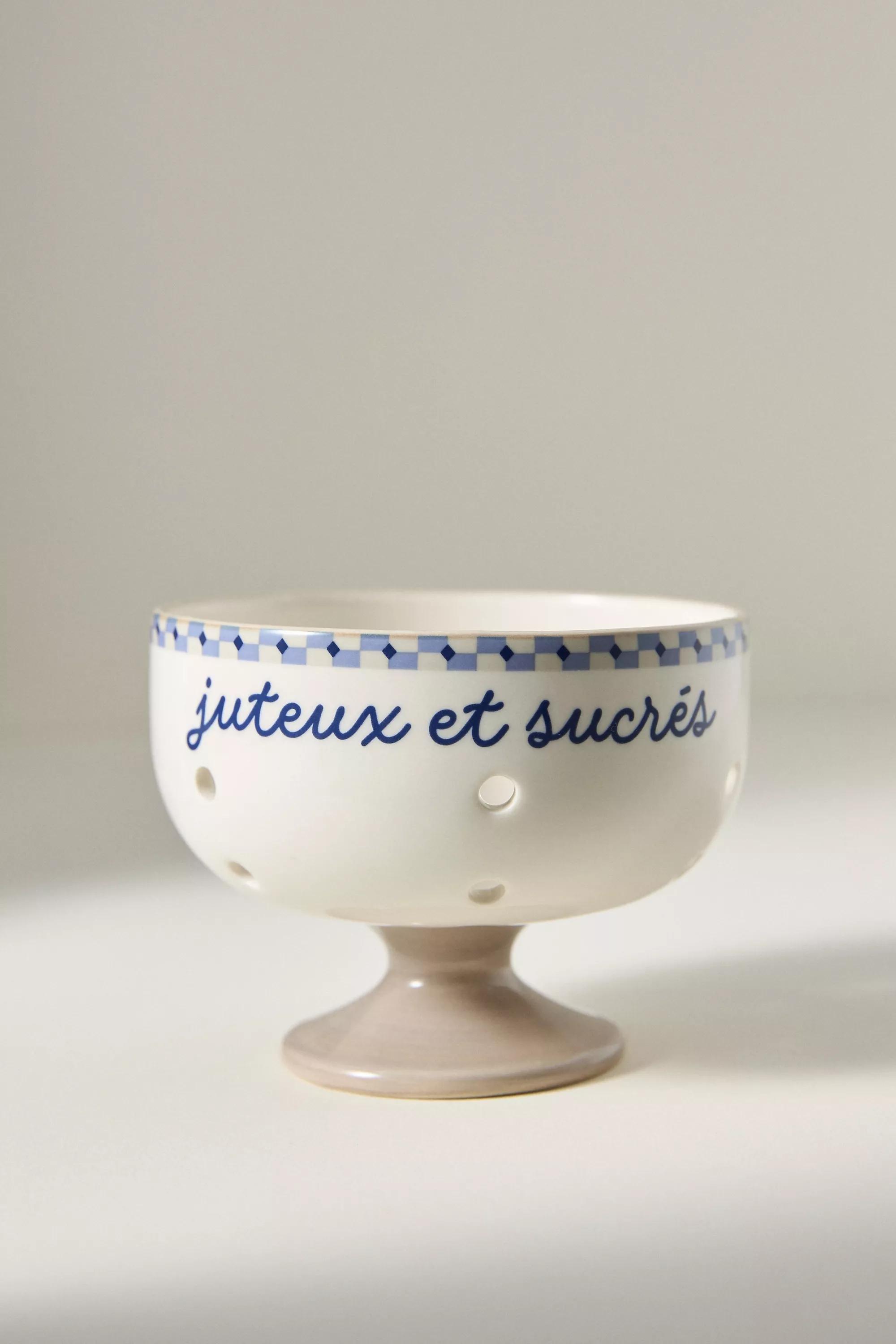 Hand Painted Stoneware Berry Basket, Blue, A501_0040, large image number 1