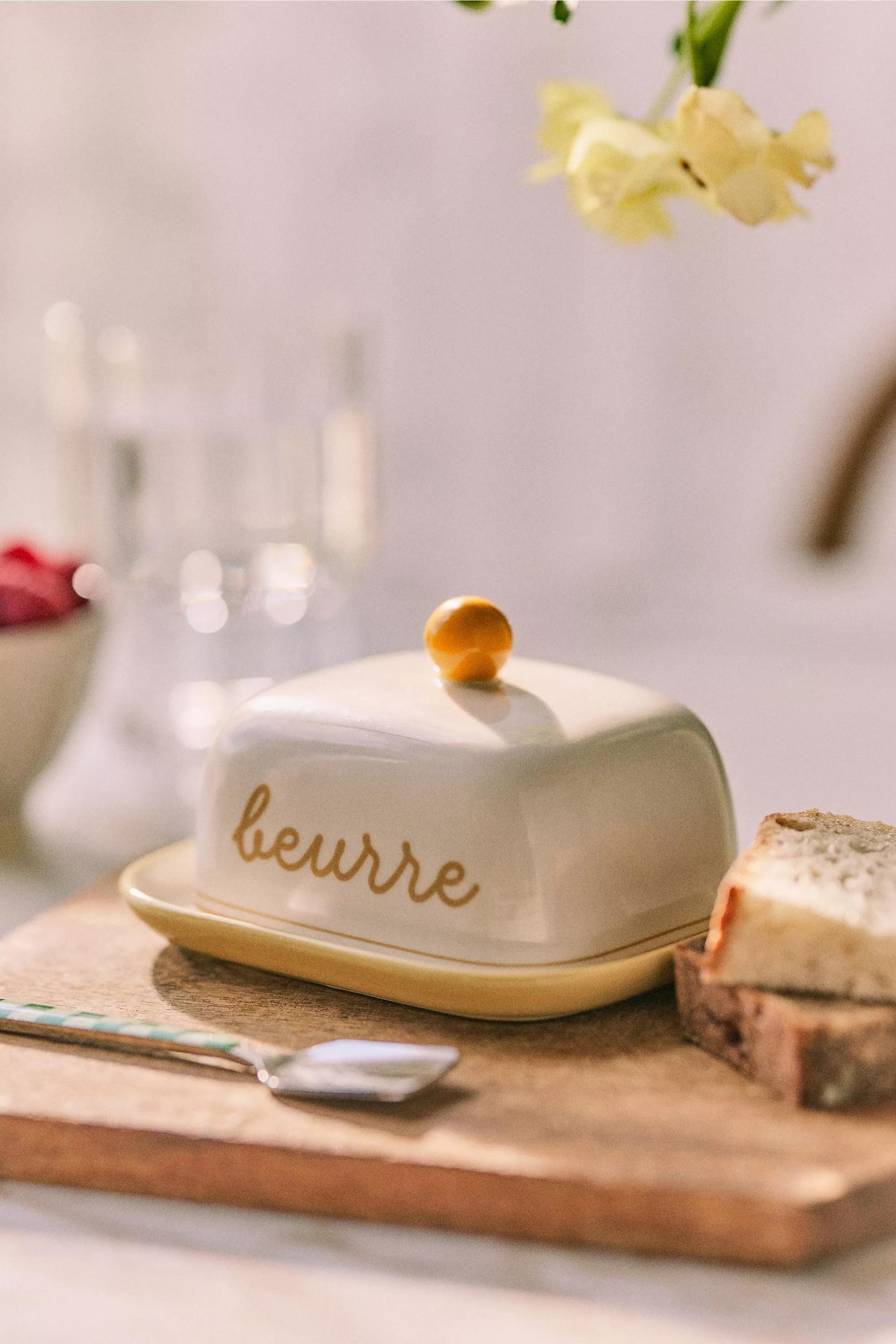 Café Violette Handpainted Stoneware Butter Dish, Yellow, A501_0072, large image number 0