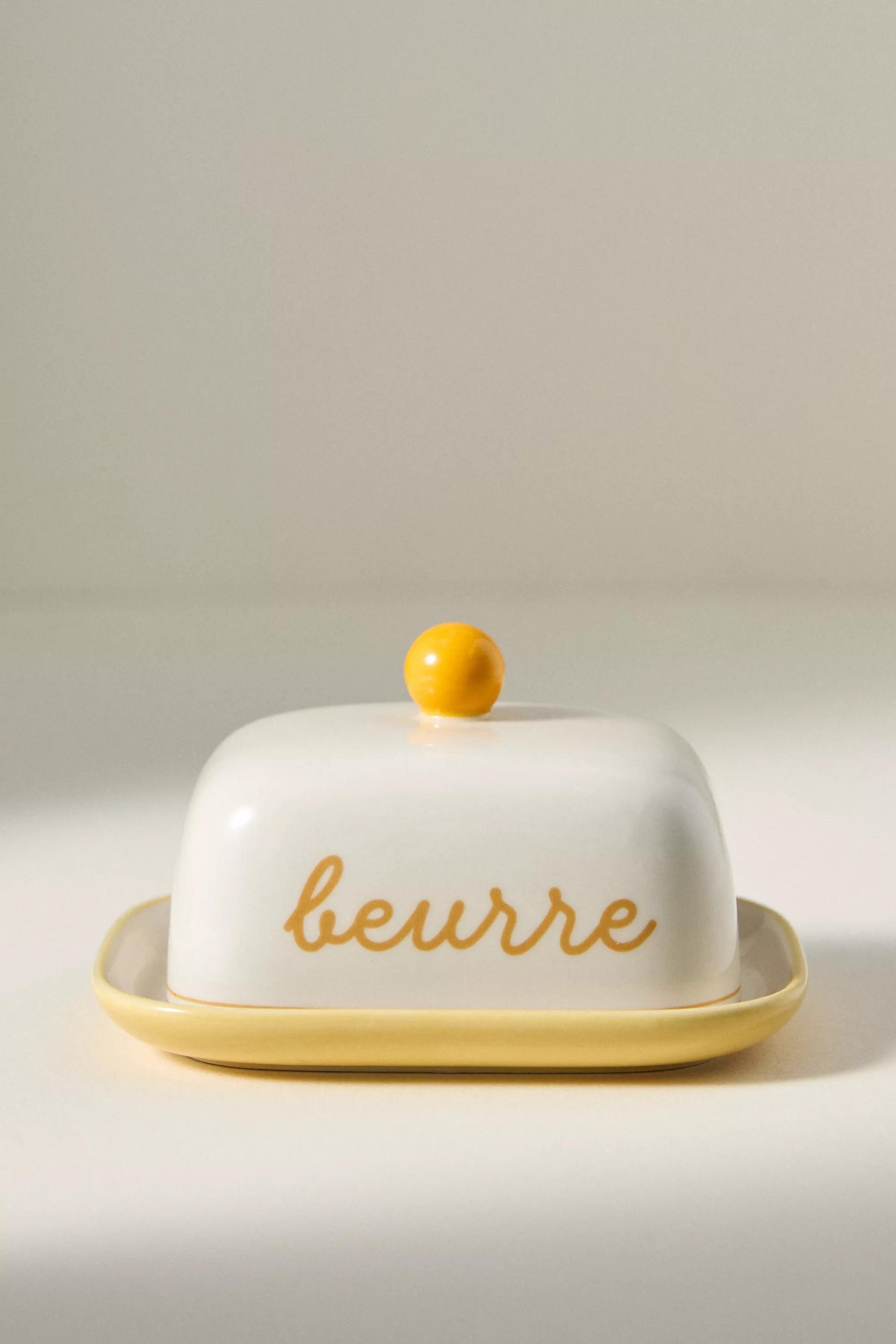 Café Violette Handpainted Stoneware Butter Dish, Yellow, A501_0072, large image number 1