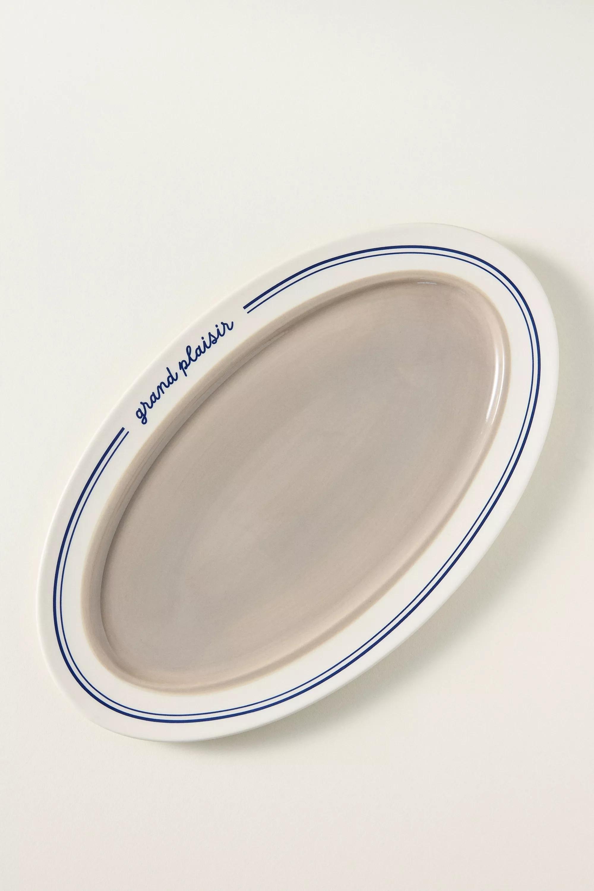 TAUPE Cafأ© Violette Handpainted Stoneware Small Serving Platter, A501_0023, large image number 1