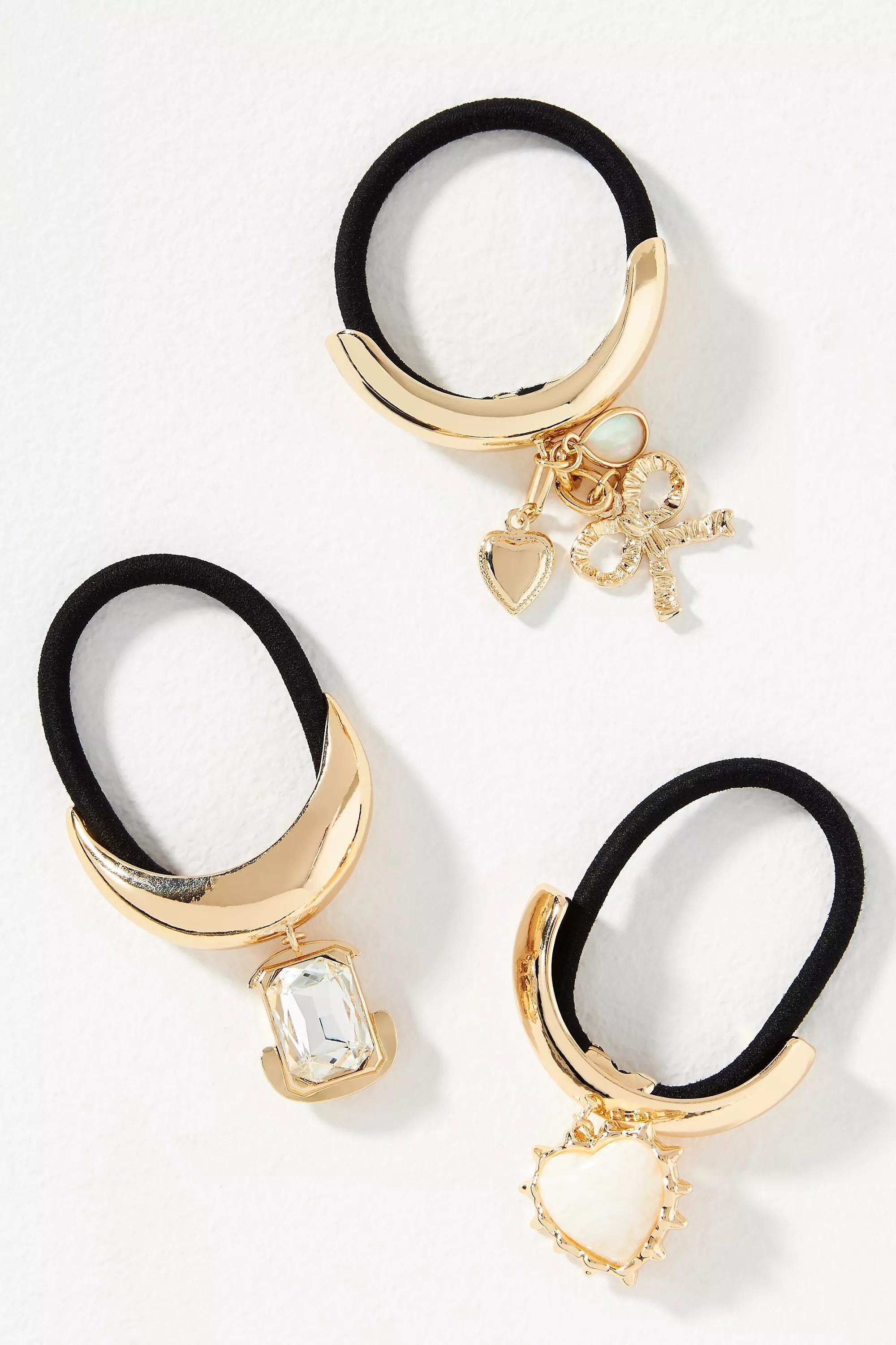 Anthropologie Set Of 3 Hair Ties, Gold, A501_0070, large image number 0