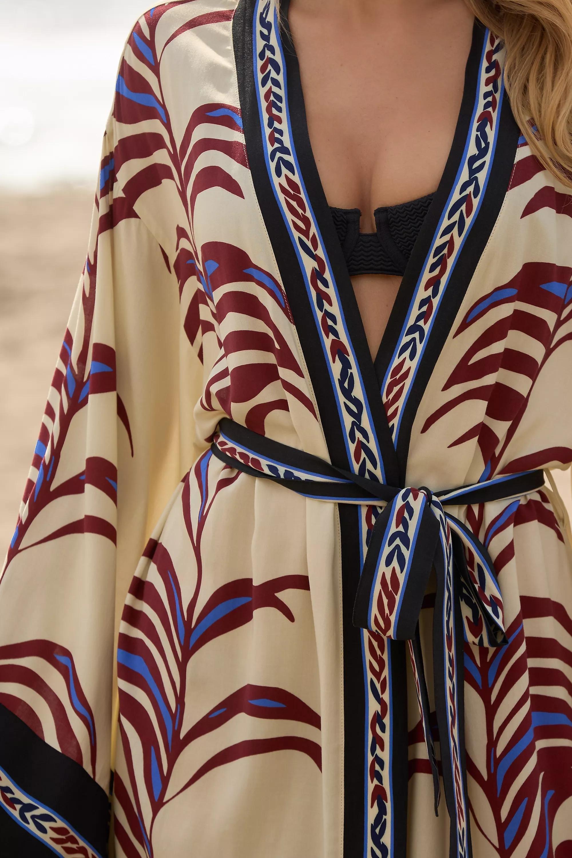 Bel Kazan Long-Sleeve Graphic Tie-Belt Top, Multicolour, A501_0015, large image number 1