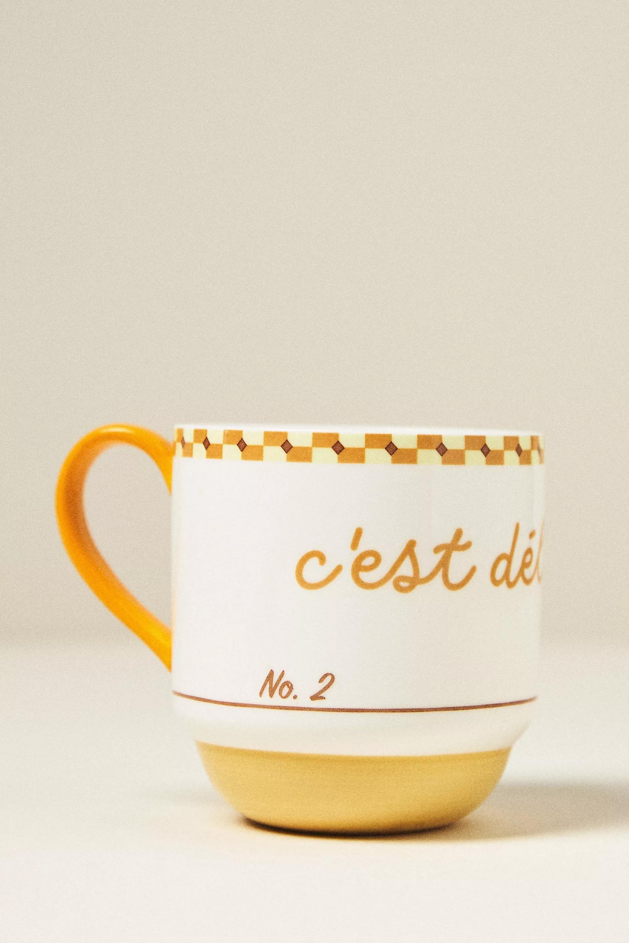 YELLOW Cafأ© Violette Handpainted Stoneware Mug, A501_0072, large image number 1