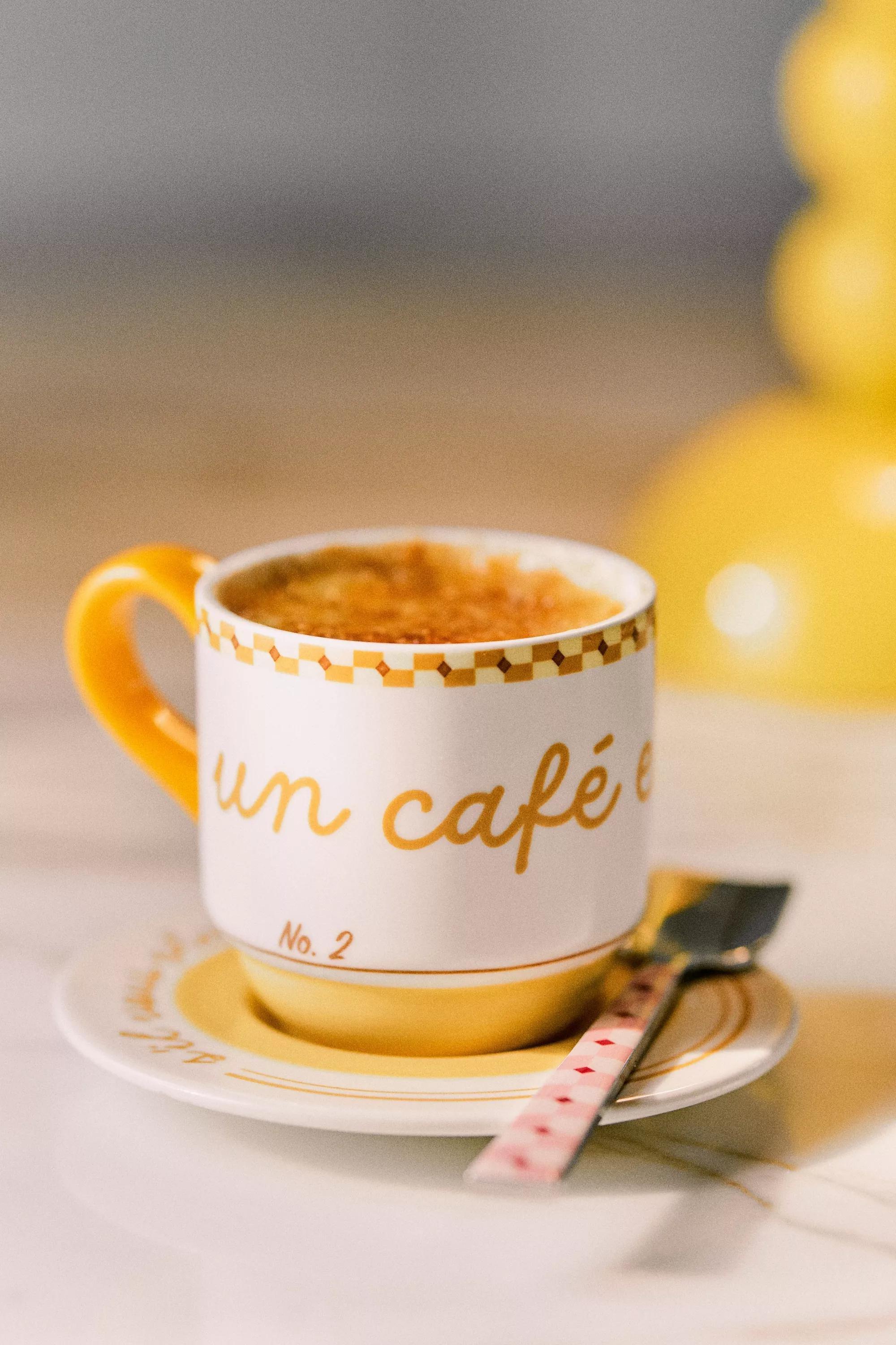 YELLOW Cafأ© Violette Handpainted Stoneware Espresso Cup & Saucer, A501_0072, large image number 0