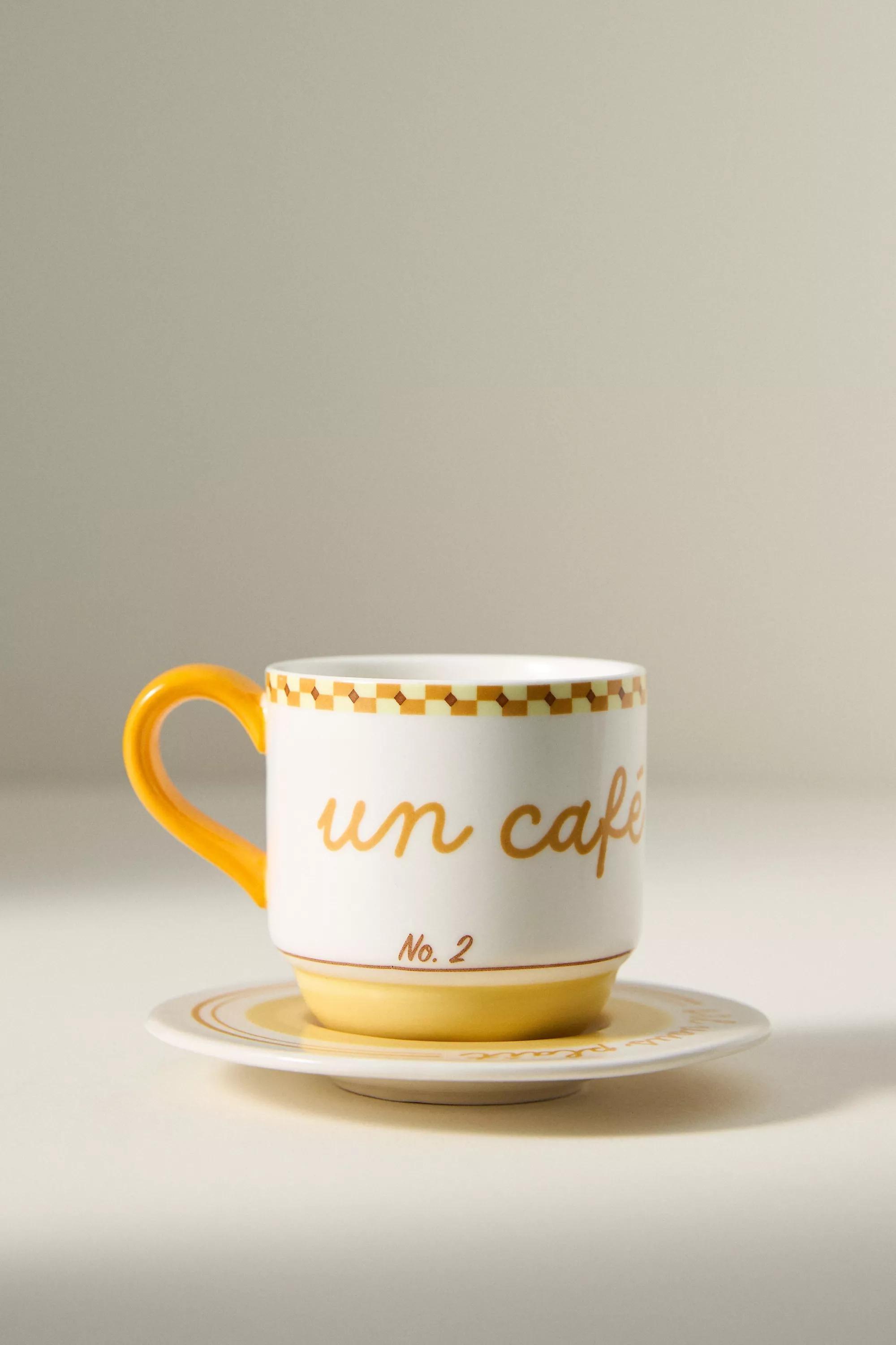 YELLOW Cafأ© Violette Handpainted Stoneware Espresso Cup & Saucer, A501_0072, large image number 1