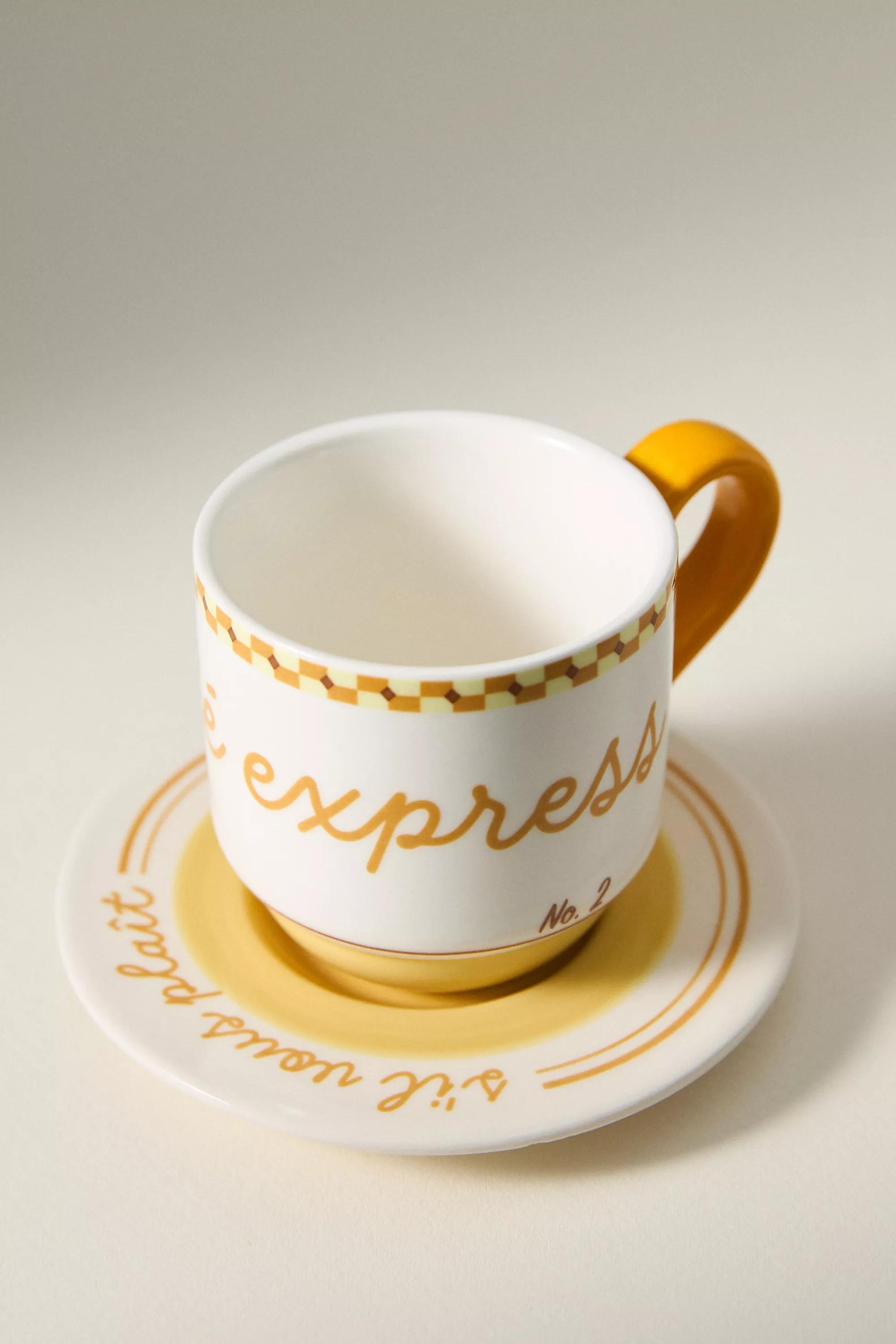 YELLOW Cafأ© Violette Handpainted Stoneware Espresso Cup & Saucer, A501_0072, large image number 2