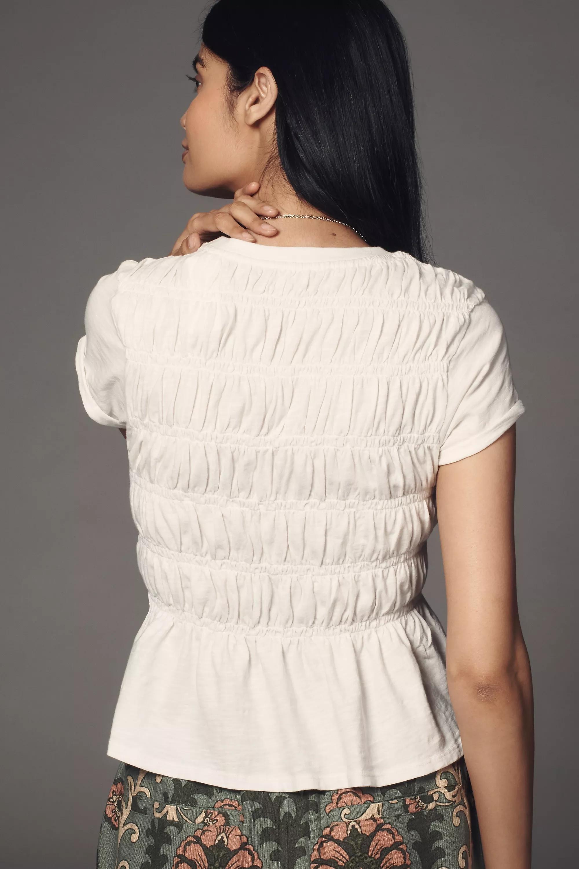 The Tabby Ruched Cap-Sleeve Tee By Pilcro, White, A501_0010, medium