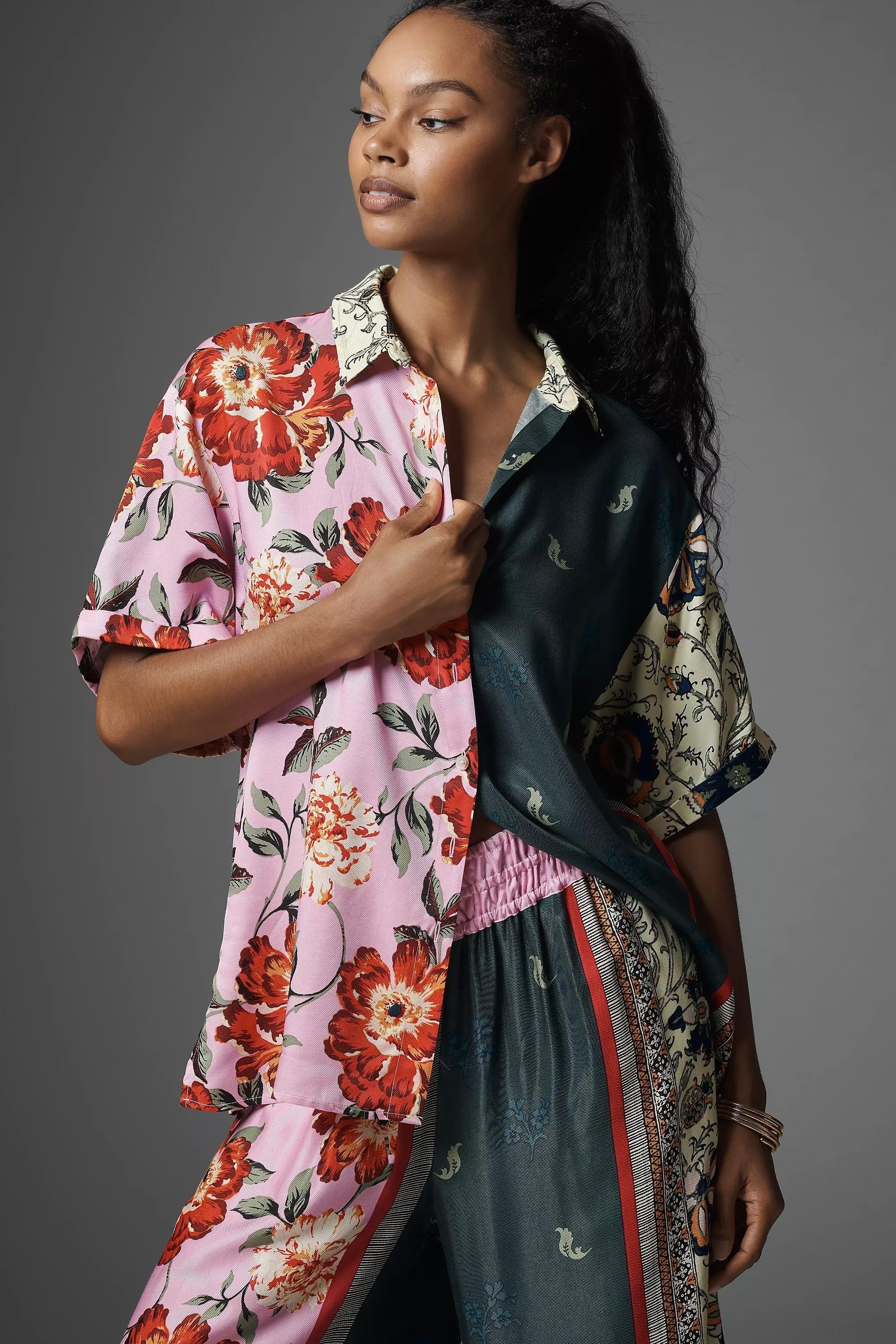Anthropologie Floral Blouse, Green, , large image number 0