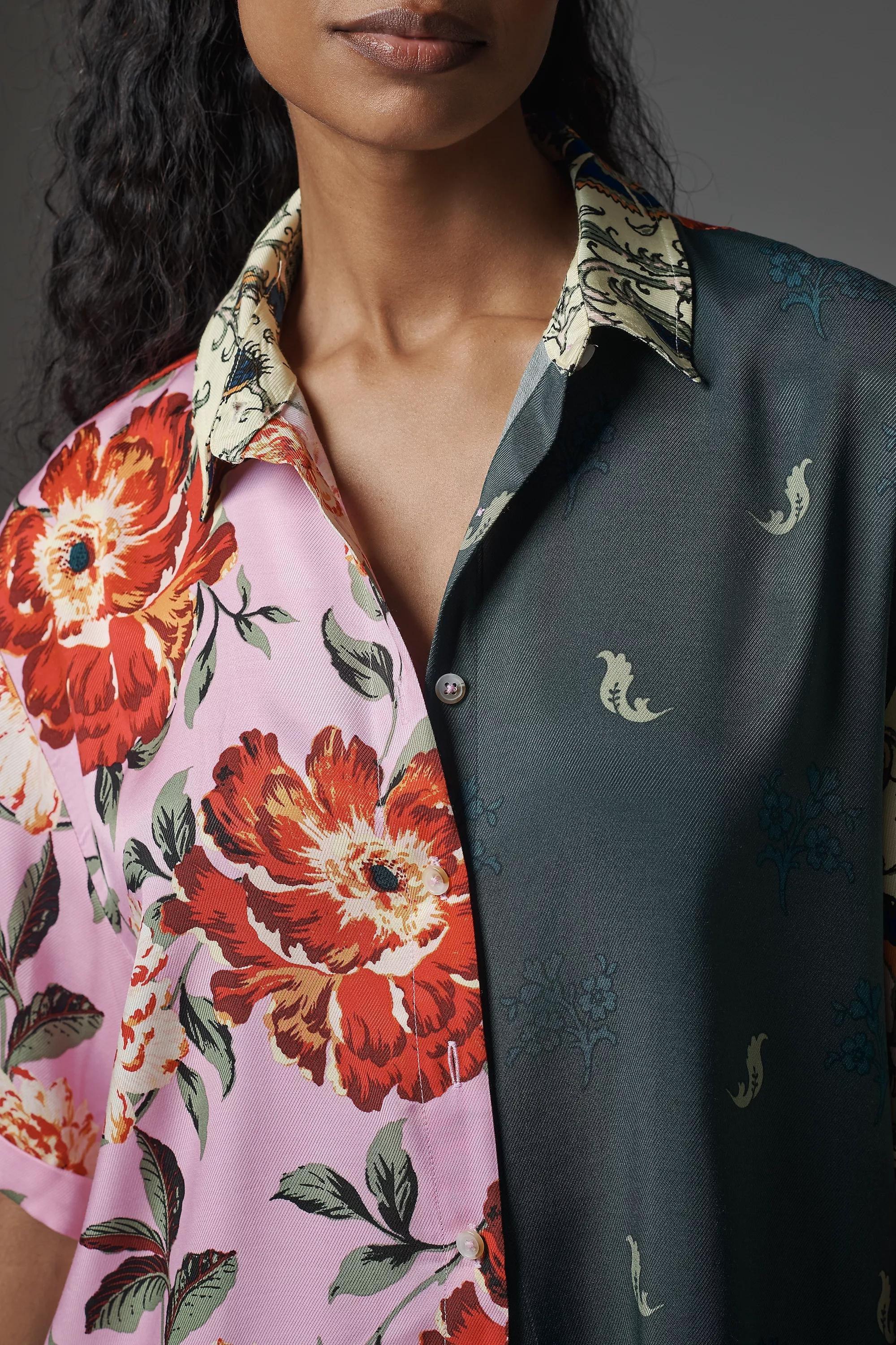 Anthropologie Floral Blouse, Green, , large image number 3