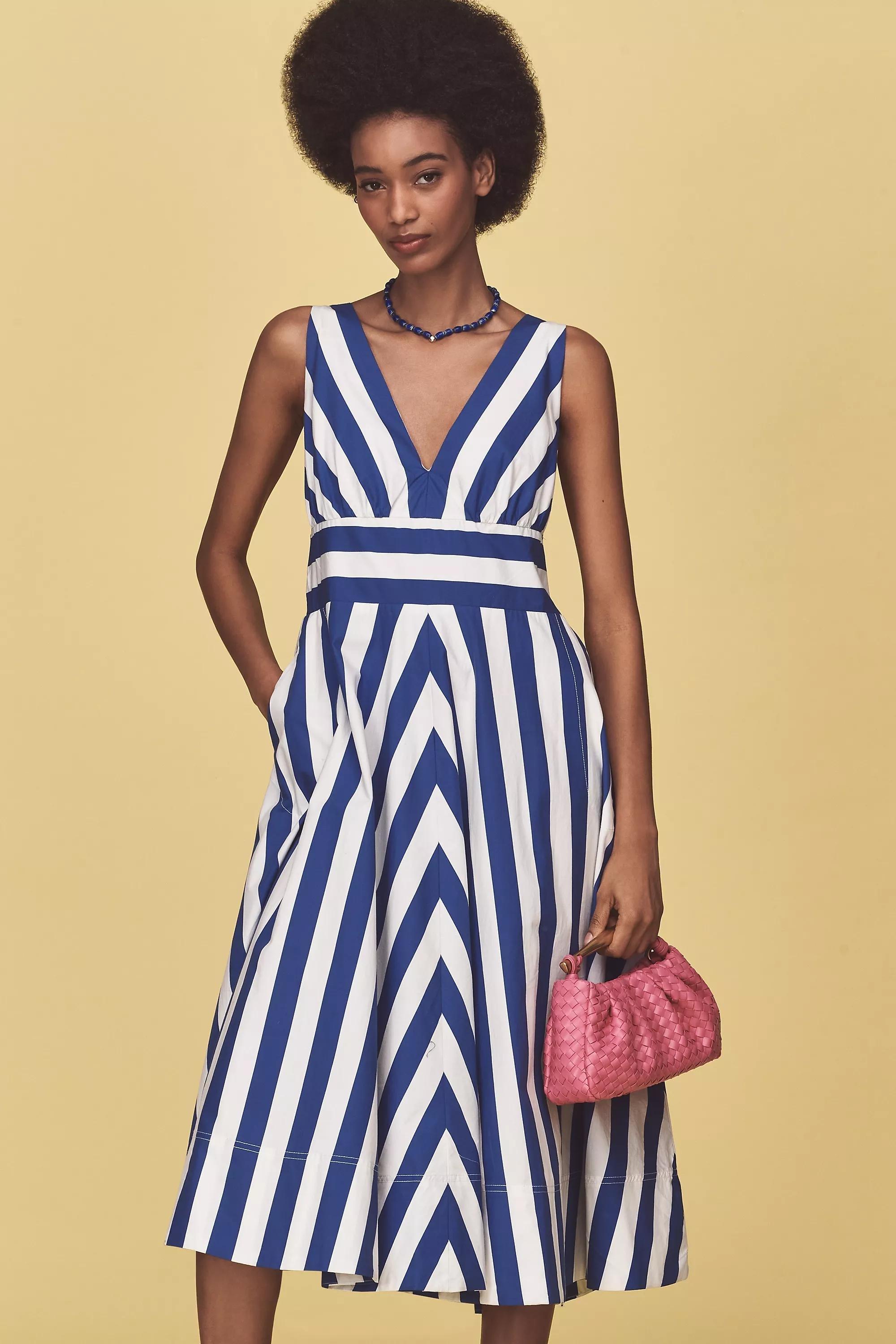 BLUE PATTERN By Anthropologie V-Neck Sleeveless Fit & Flare Midi Dress, , large image number 0