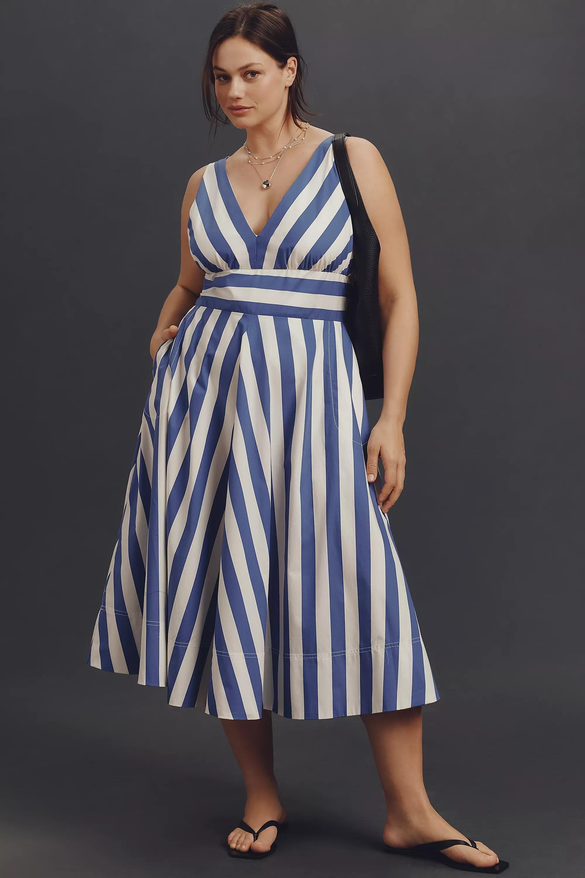 BLUE PATTERN By Anthropologie V-Neck Sleeveless Fit & Flare Midi Dress, , large image number 4