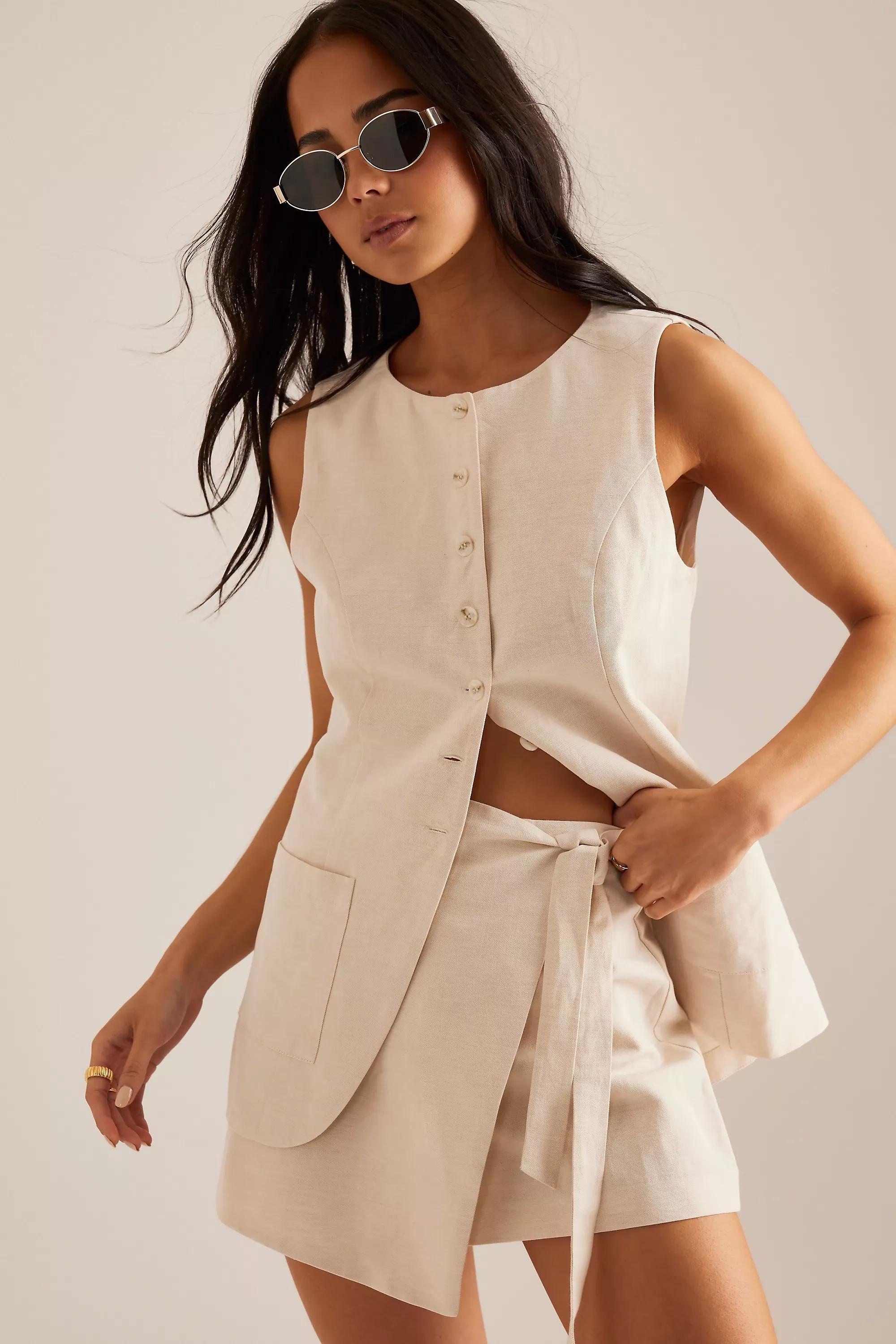 Anthropologie Plain Wrap Mini Skirt, White, , large image number 2