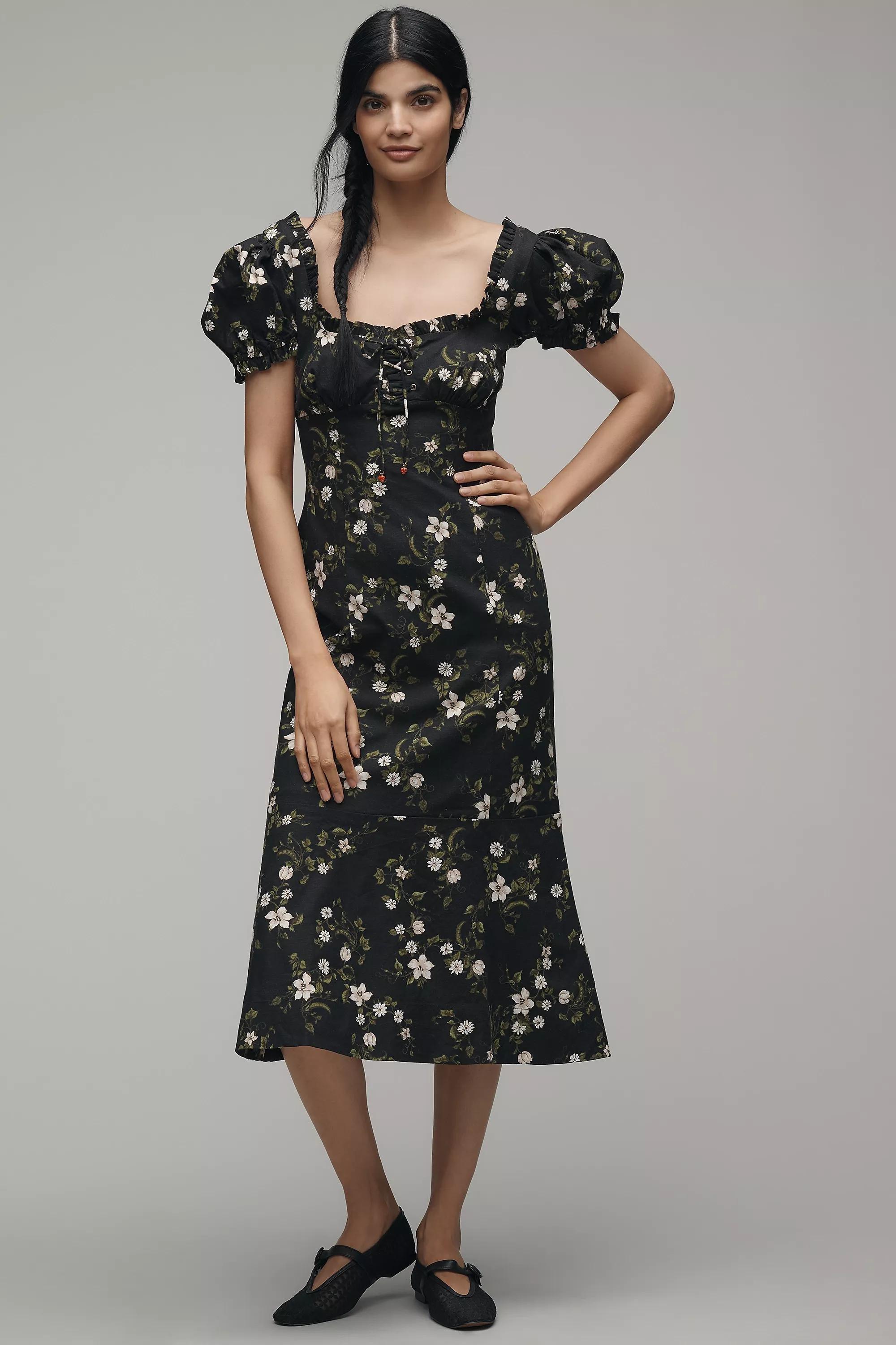 Anthropologie Floral Milkmaid Romantic Midi Dress, , large image number 0