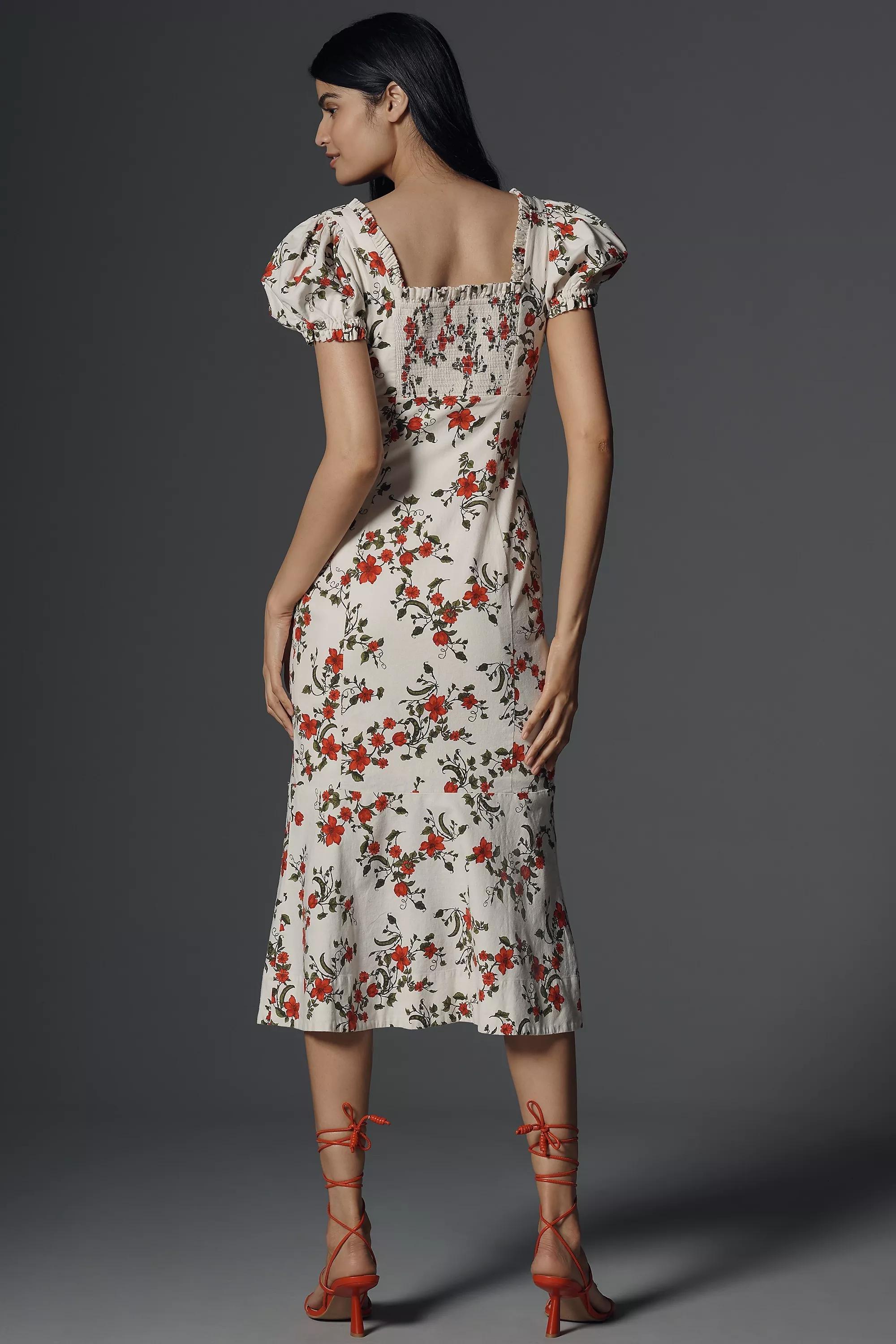By Maeve Linen Blend Puff-Sleeve Midi Dress, White, , large image number 1