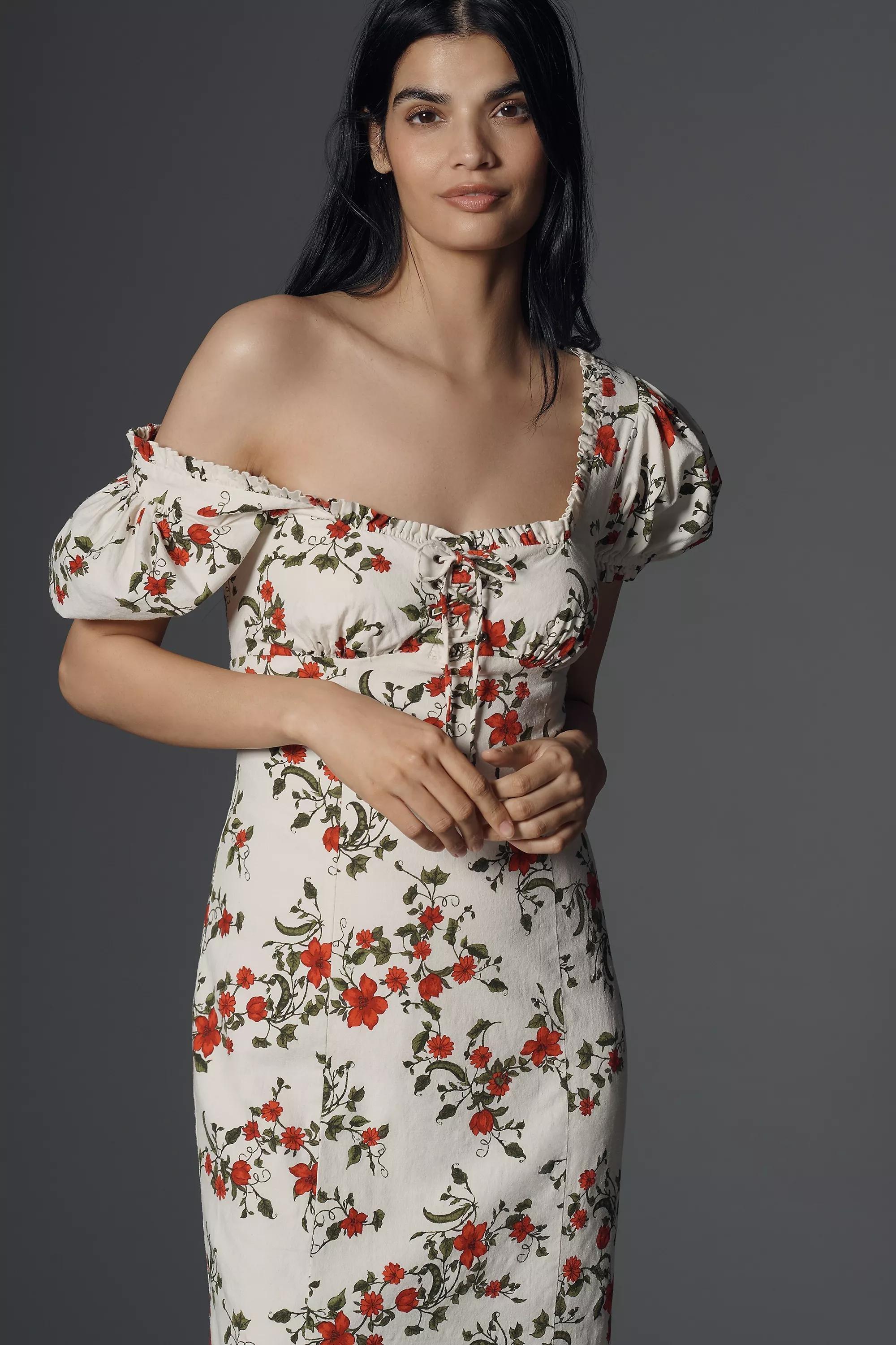 By Maeve Linen Blend Puff-Sleeve Midi Dress, White, , large image number 2