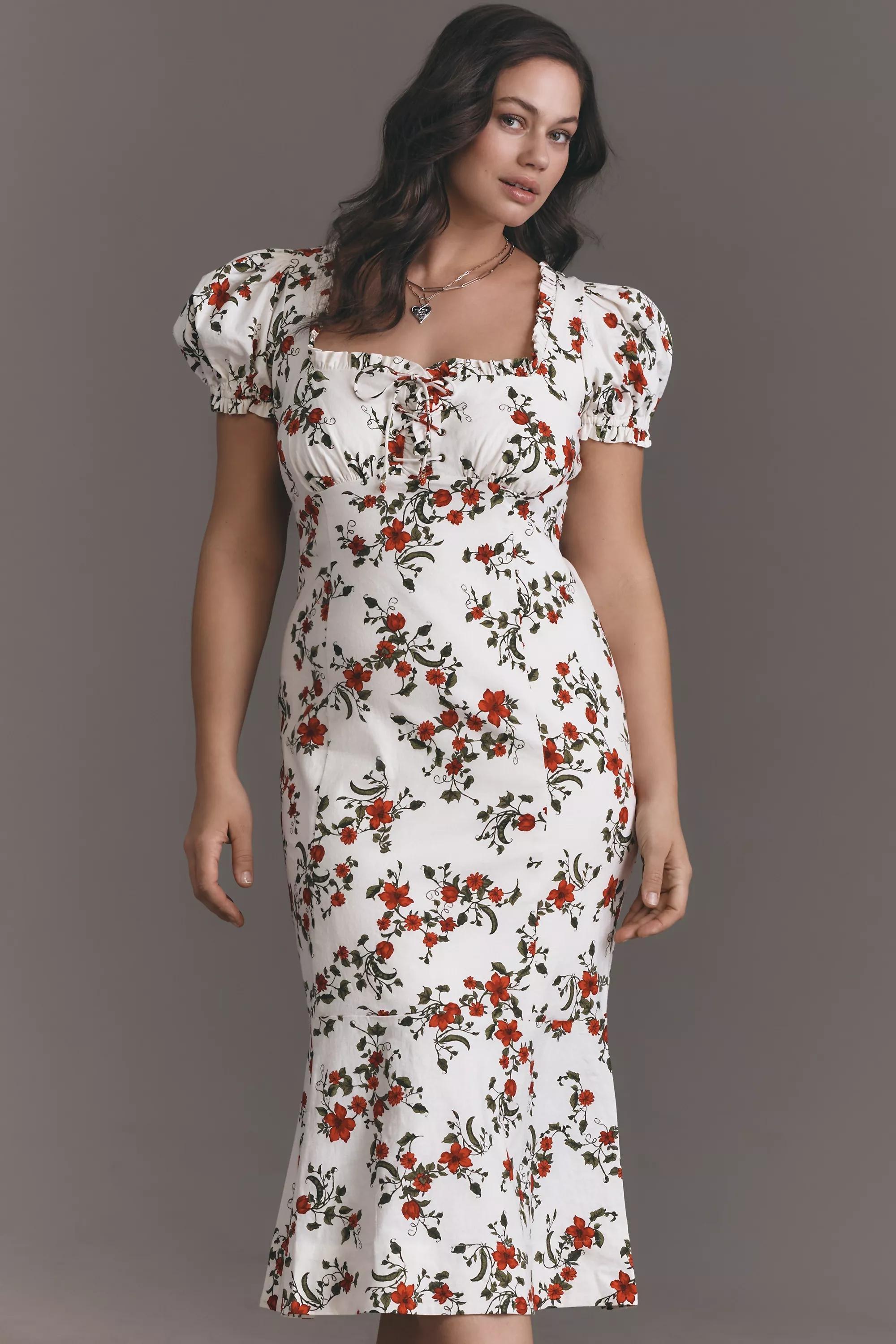 By Maeve Linen Blend Puff-Sleeve Midi Dress, White, , large image number 5
