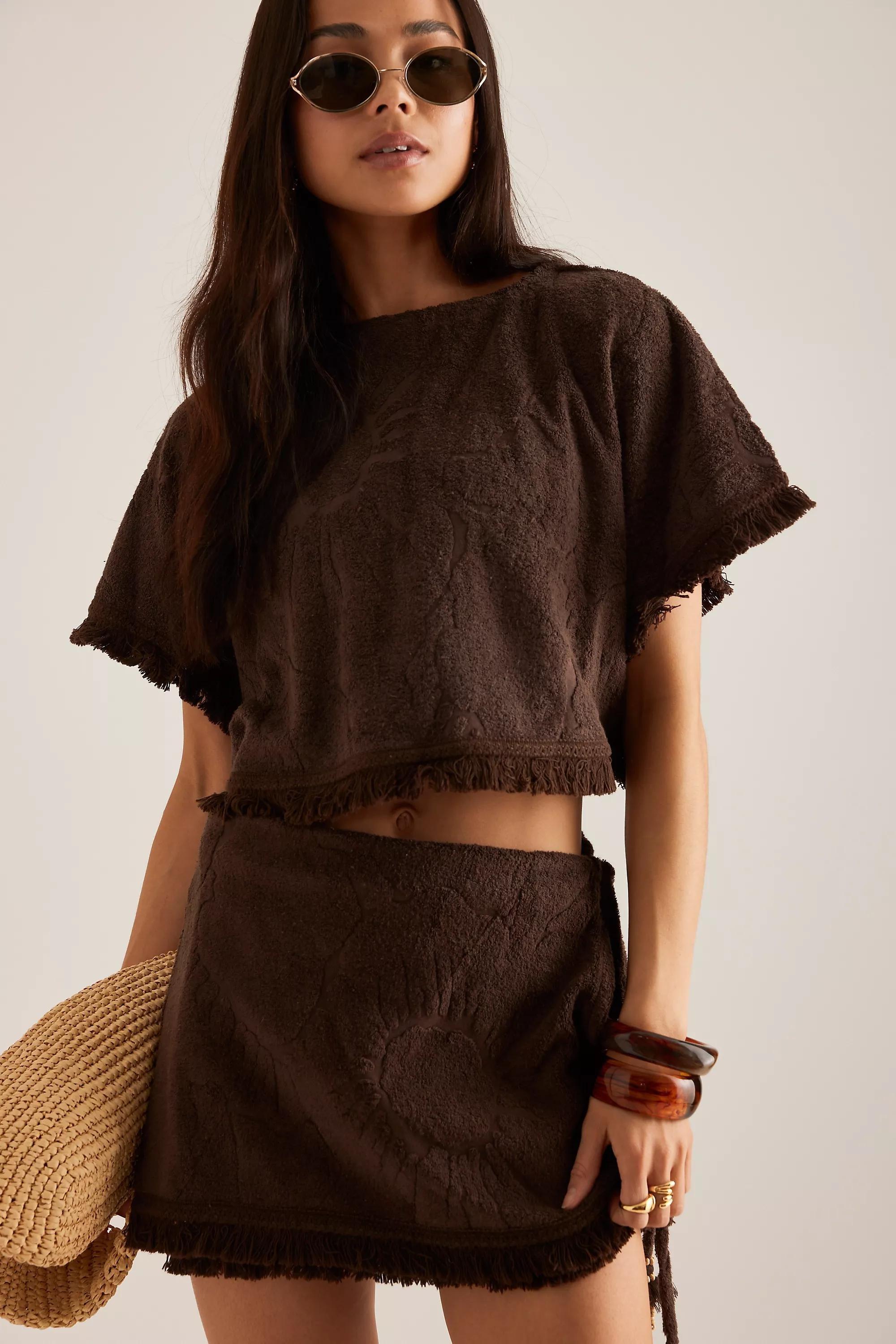 Brown Ollari Terry Textured Poncho, A501_0021, large image number 1
