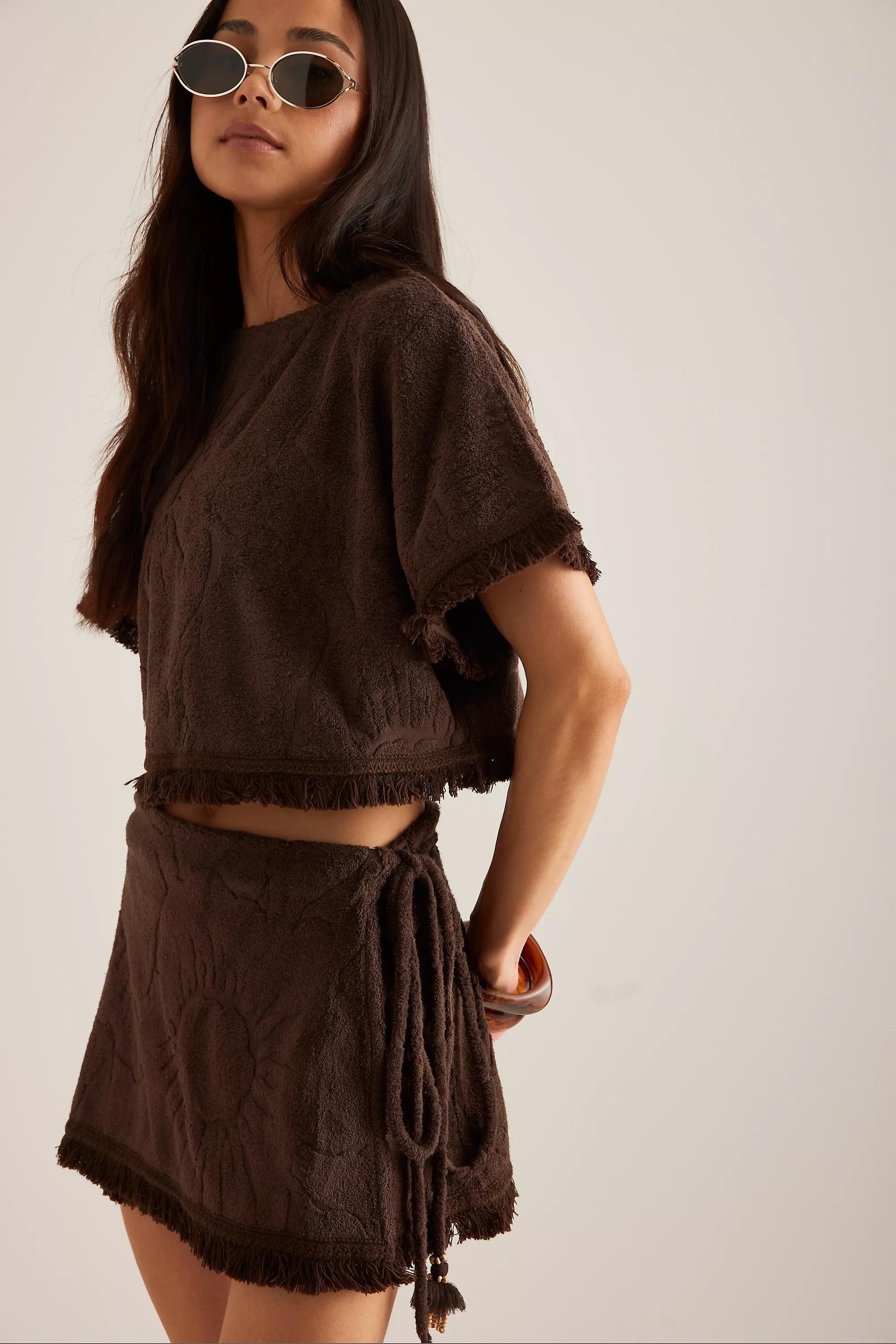 Brown Ollari Terry Textured Poncho, A501_0021, large image number 2