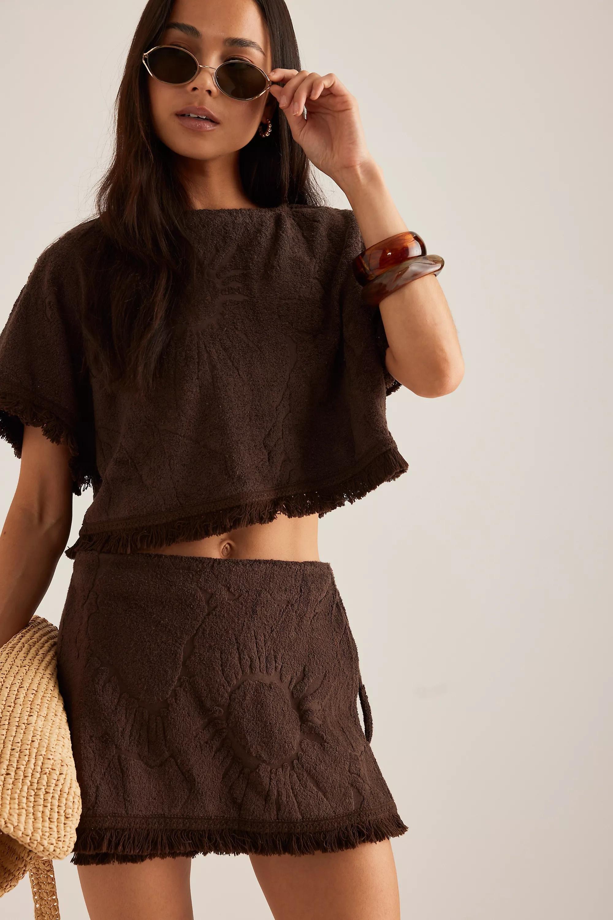 Brown Ollari Terry Textured Poncho, A501_0021, large image number 3