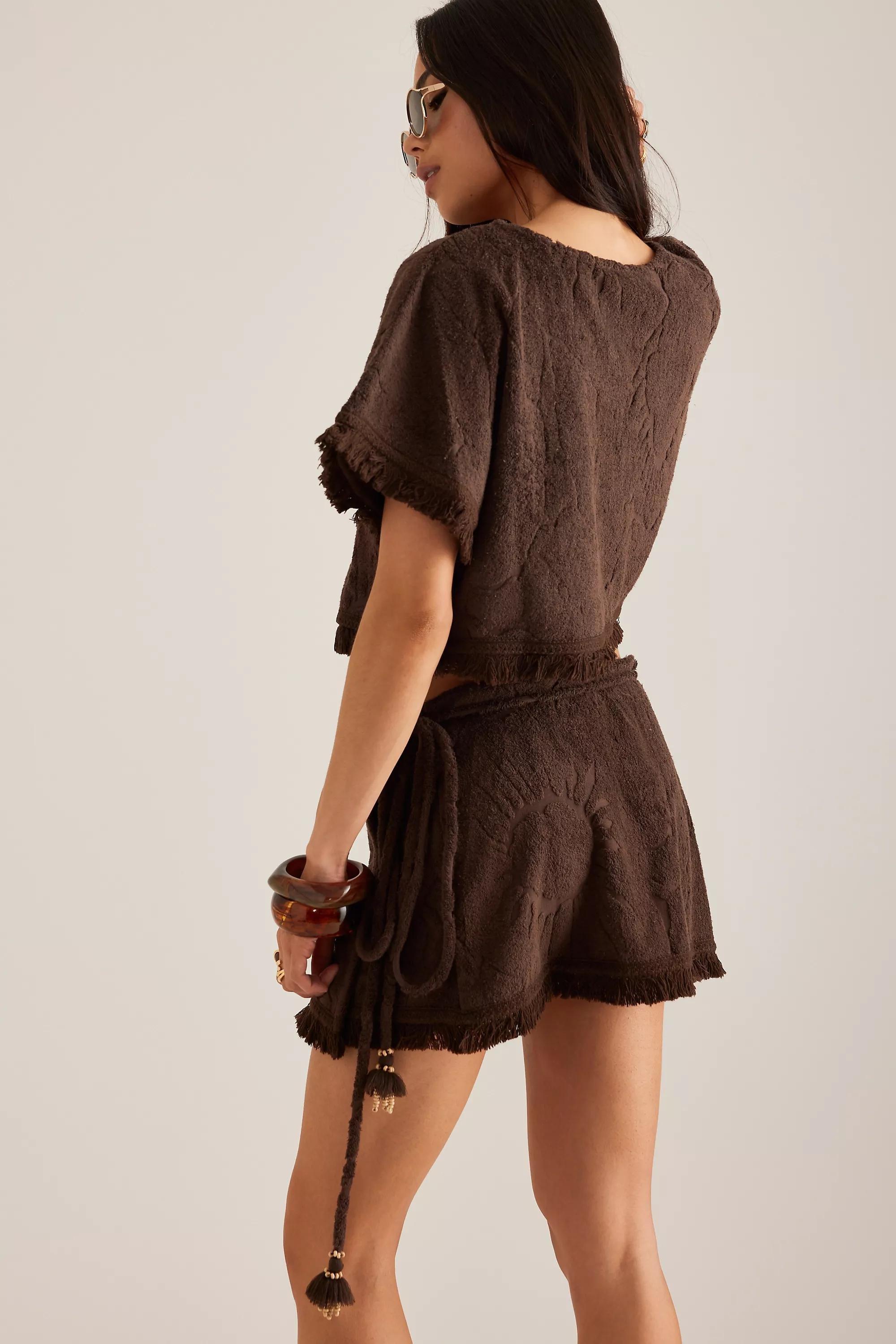 Brown Ollari Terry Textured Poncho, A501_0021, large image number 5