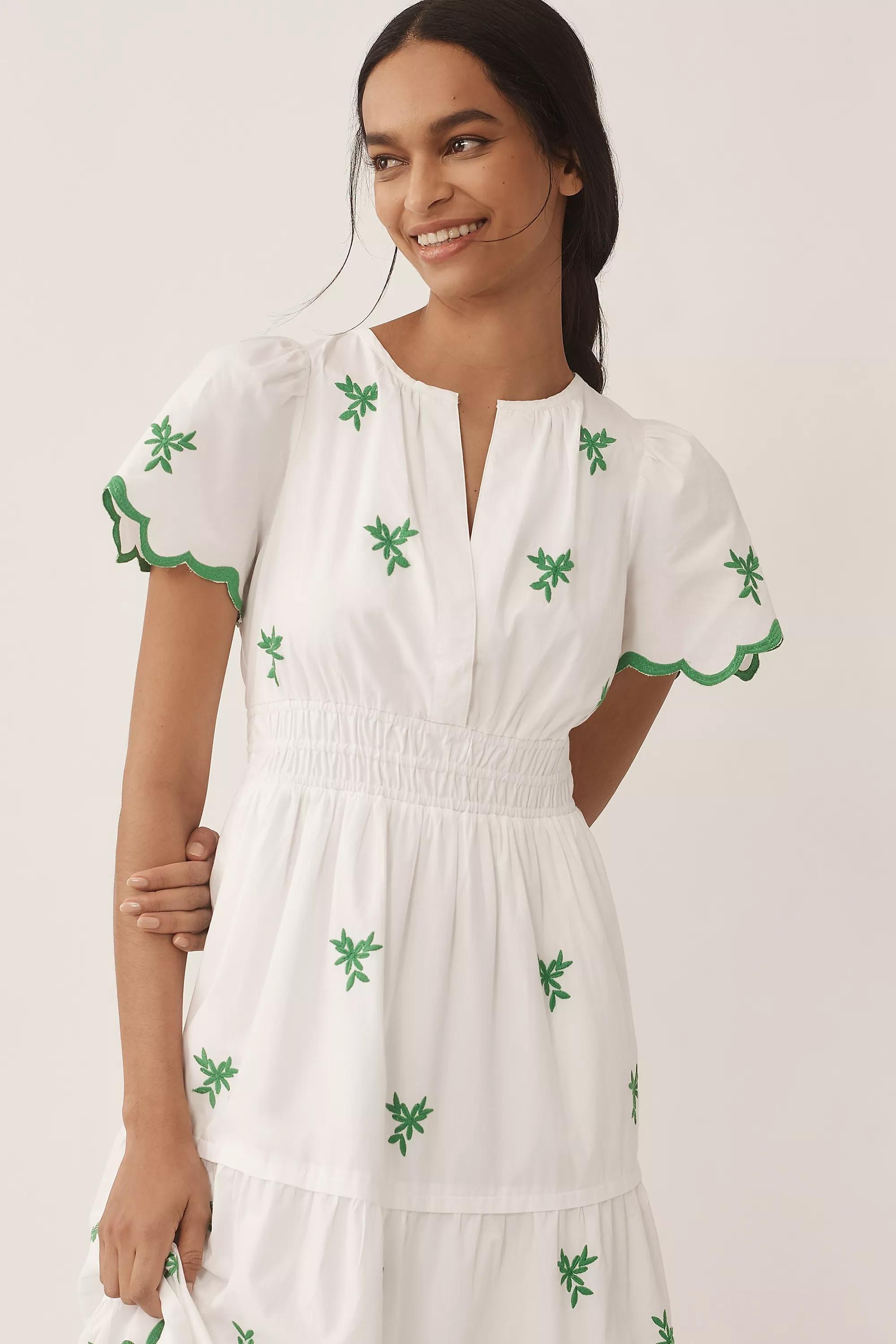 Anthropologie Embroidered A-Line Vacation Maxi, Green, Green, medium