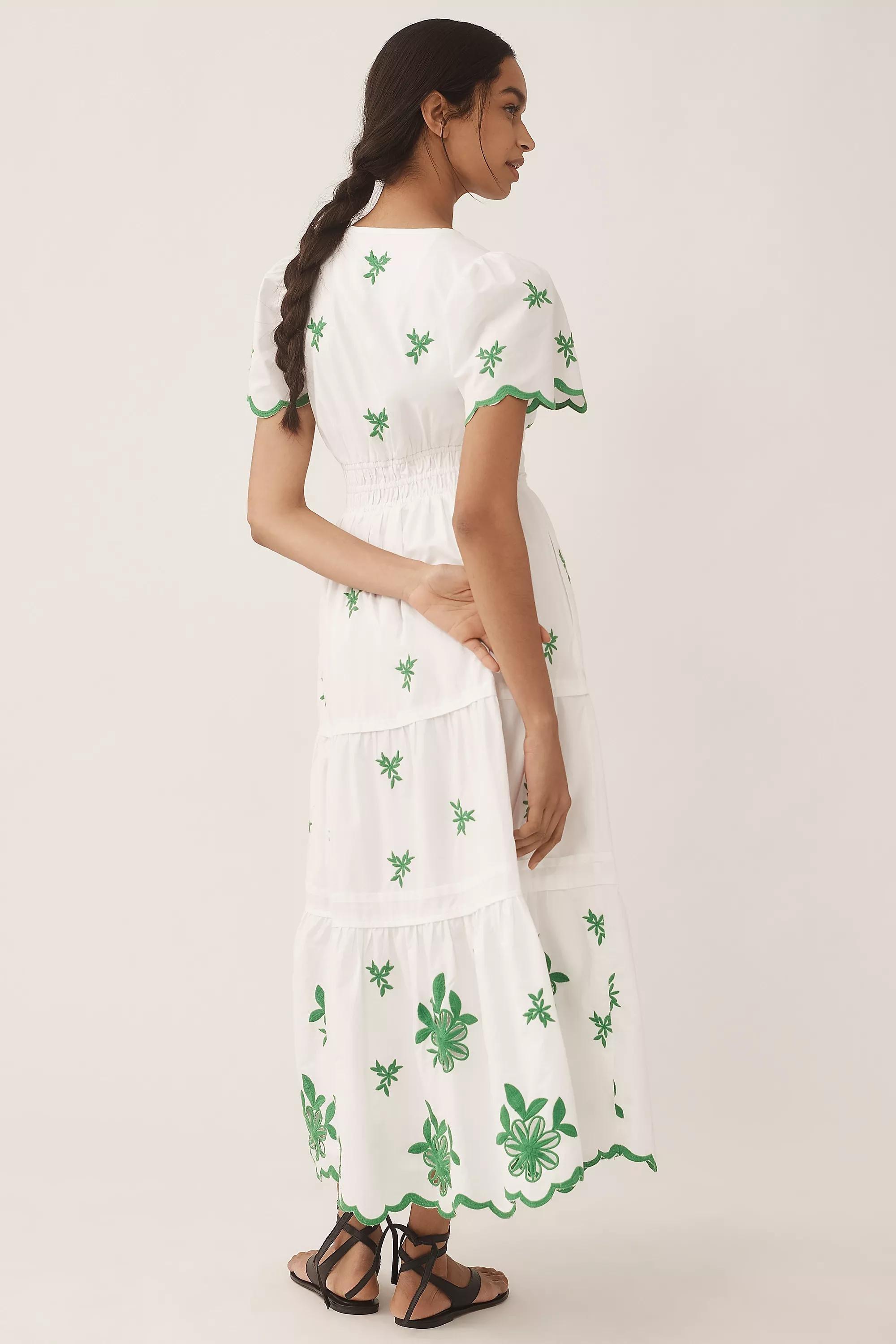 Anthropologie Embroidered A-Line Vacation Maxi, Green, Green, medium